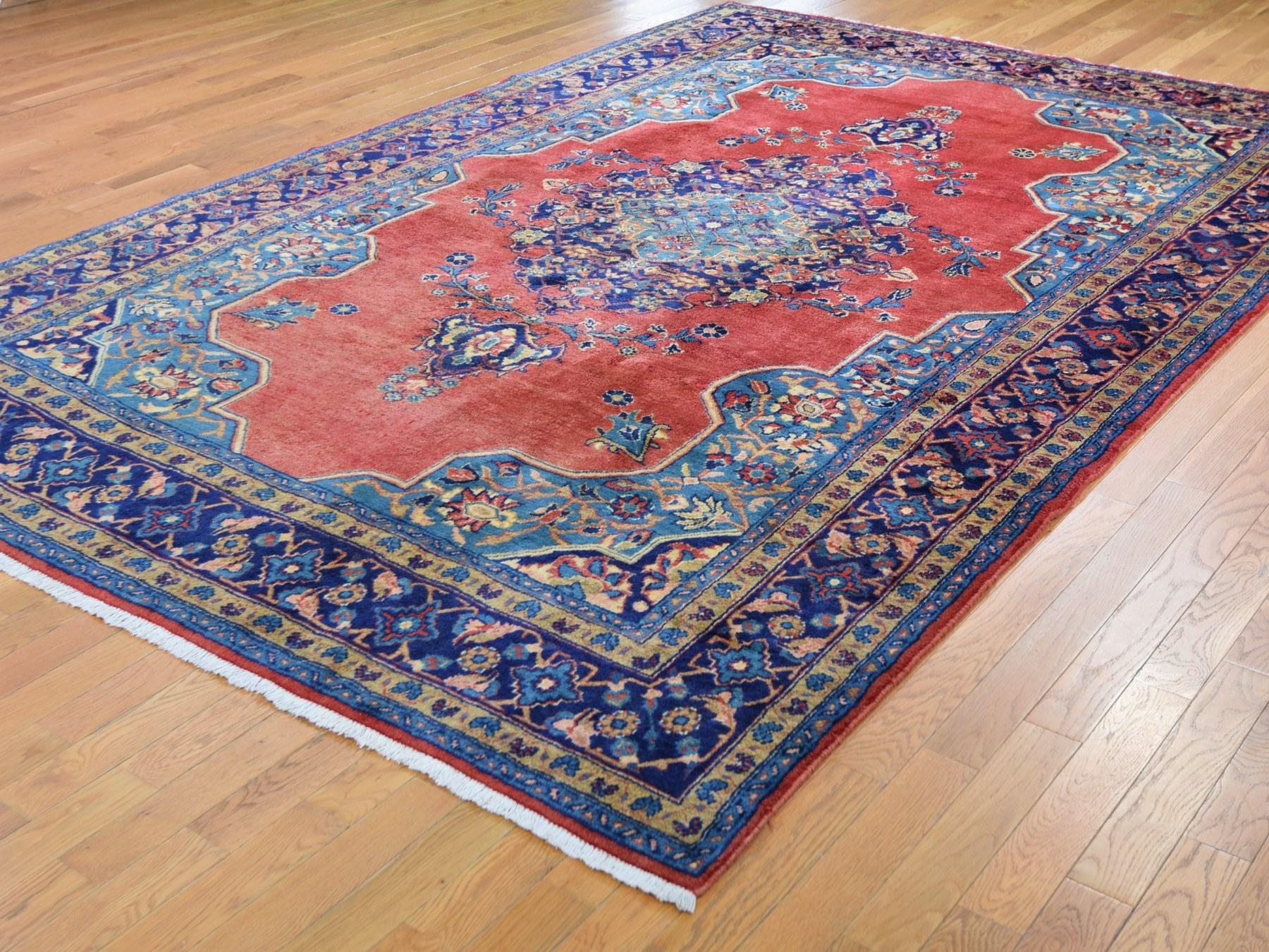 Hand-Knotted Red Vintage Persian Viss Full Pile Clean and Soft Pure Wool Hand Knotted Rug