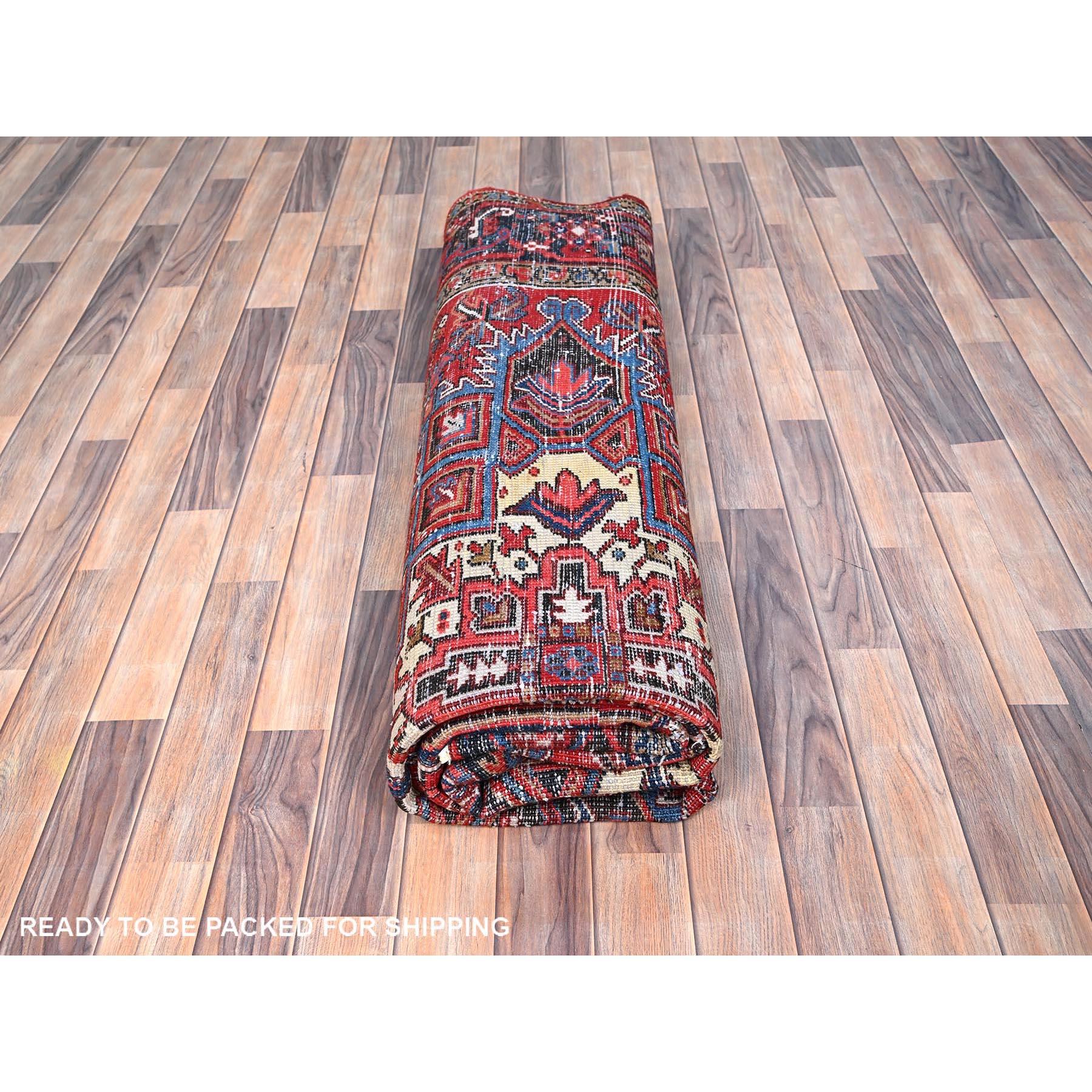 Red Vintage Pure Wool Persian Heriz Sides and Ends Cleaned Hand Knotted Rug For Sale 5