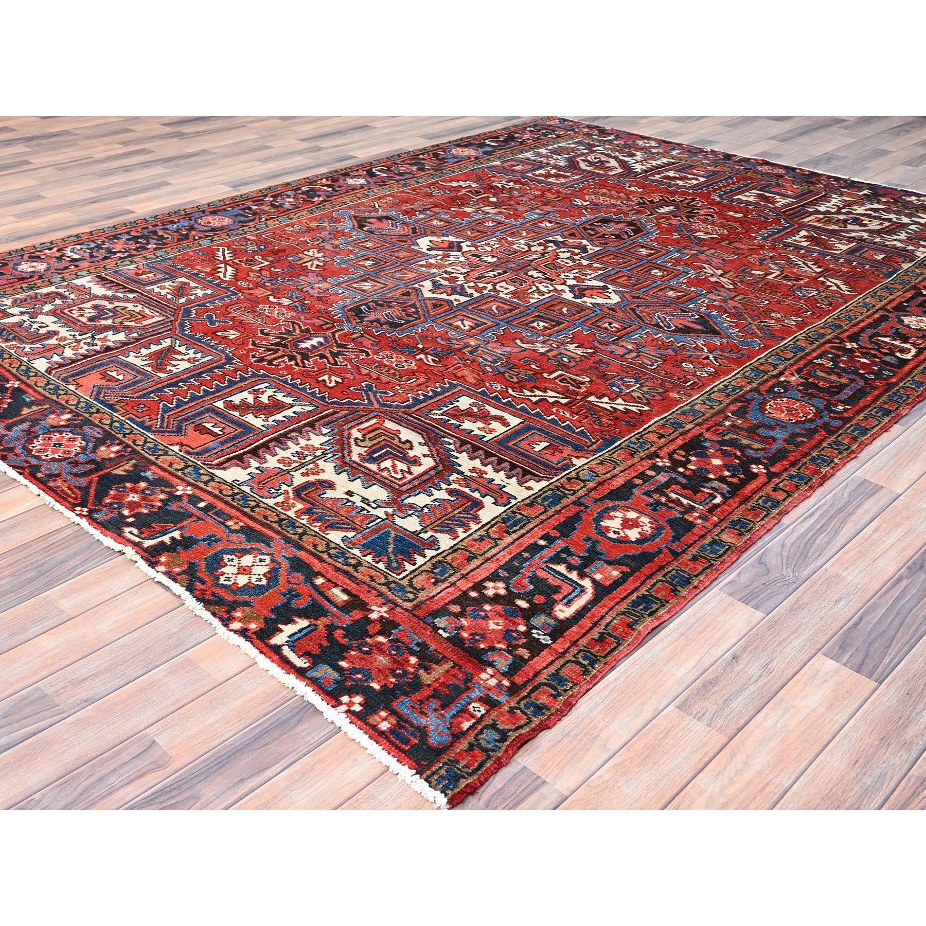 Red Vintage Pure Wool Persian Heriz Sides and Ends Cleaned Hand Knotted Rug In Good Condition For Sale In Carlstadt, NJ