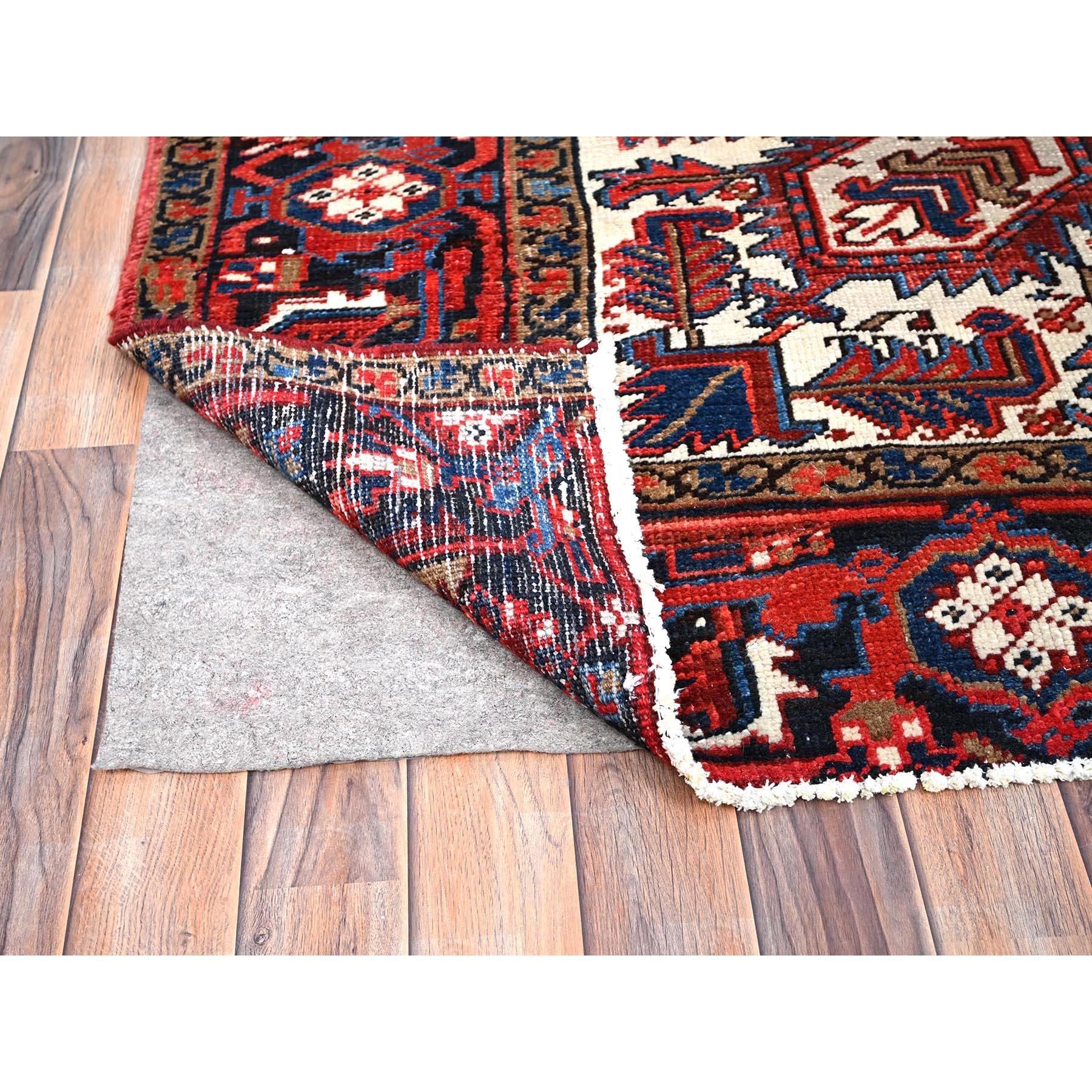 Mid-20th Century Red Vintage Pure Wool Persian Heriz Sides and Ends Cleaned Hand Knotted Rug For Sale
