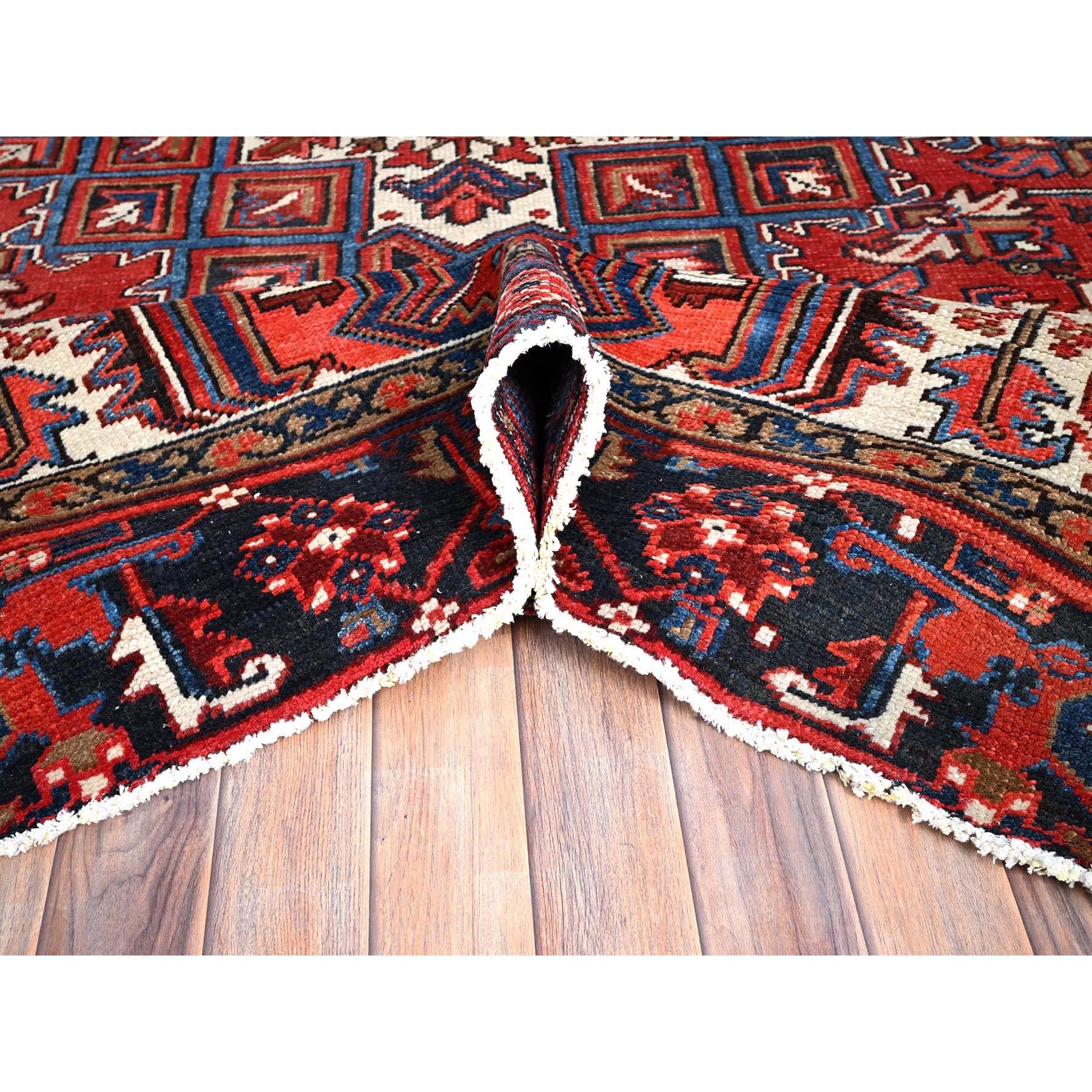 Red Vintage Pure Wool Persian Heriz Sides and Ends Cleaned Hand Knotted Rug For Sale 1
