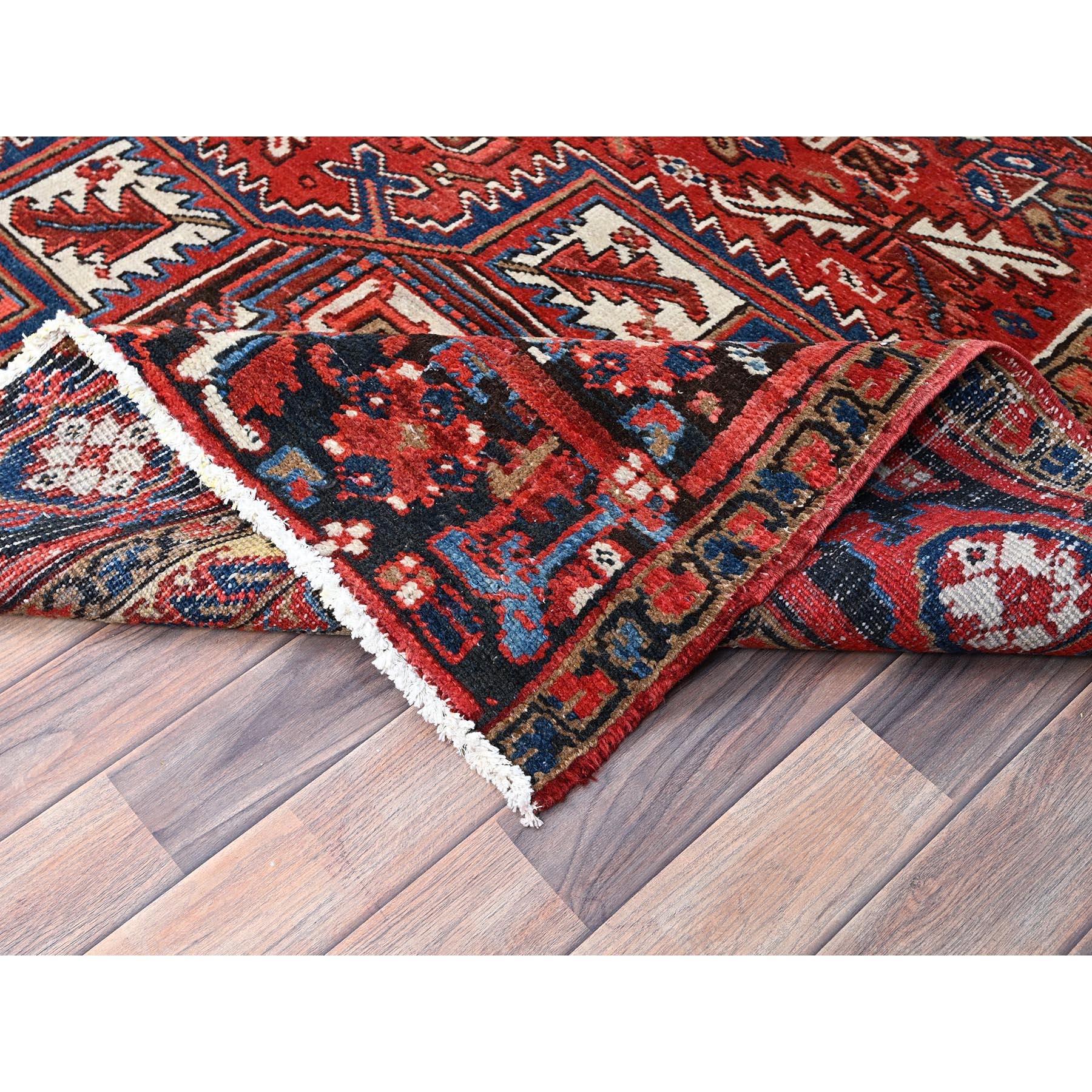 Red Vintage Pure Wool Persian Heriz Sides and Ends Cleaned Hand Knotted Rug For Sale 2