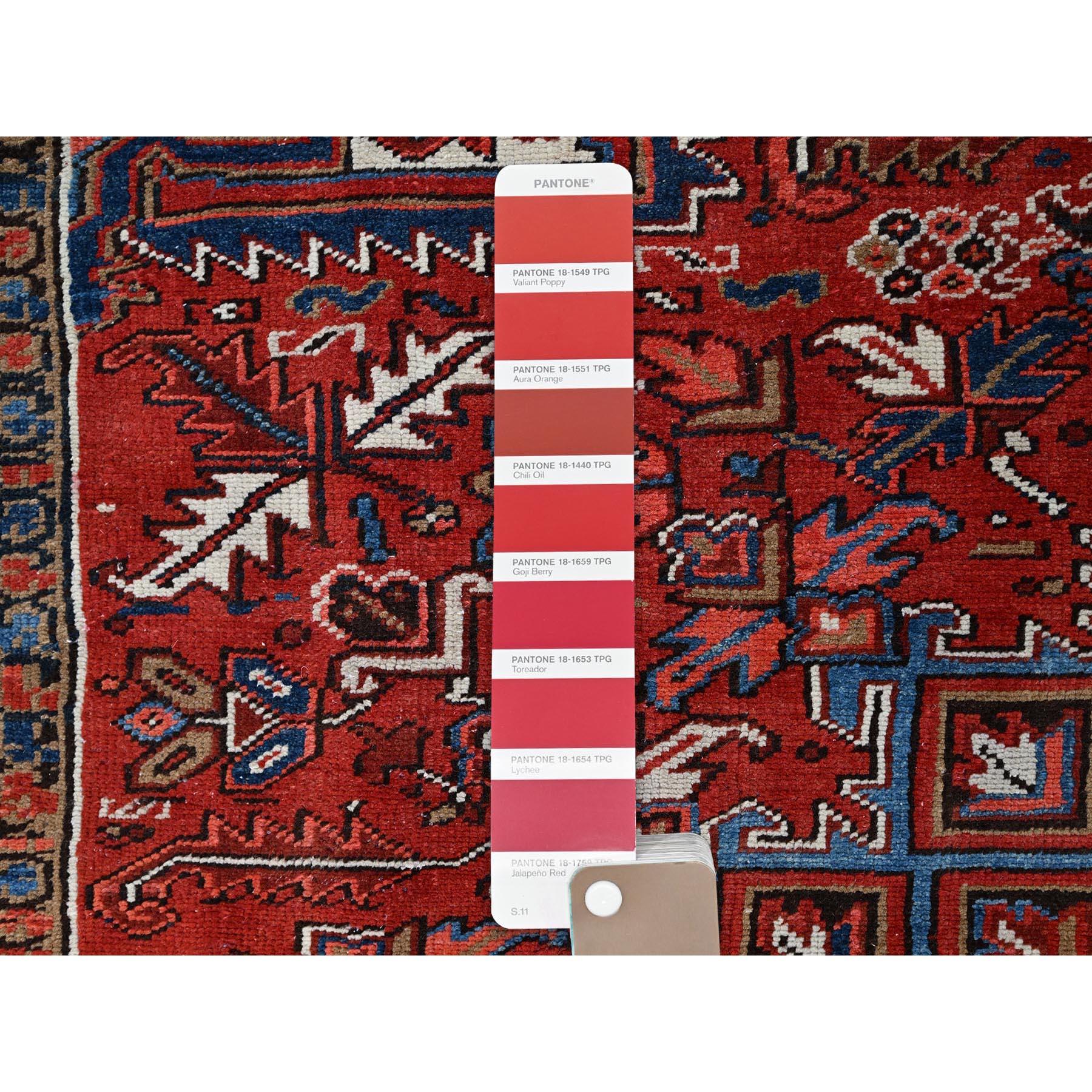 Red Vintage Pure Wool Persian Heriz Sides and Ends Cleaned Hand Knotted Rug For Sale 3