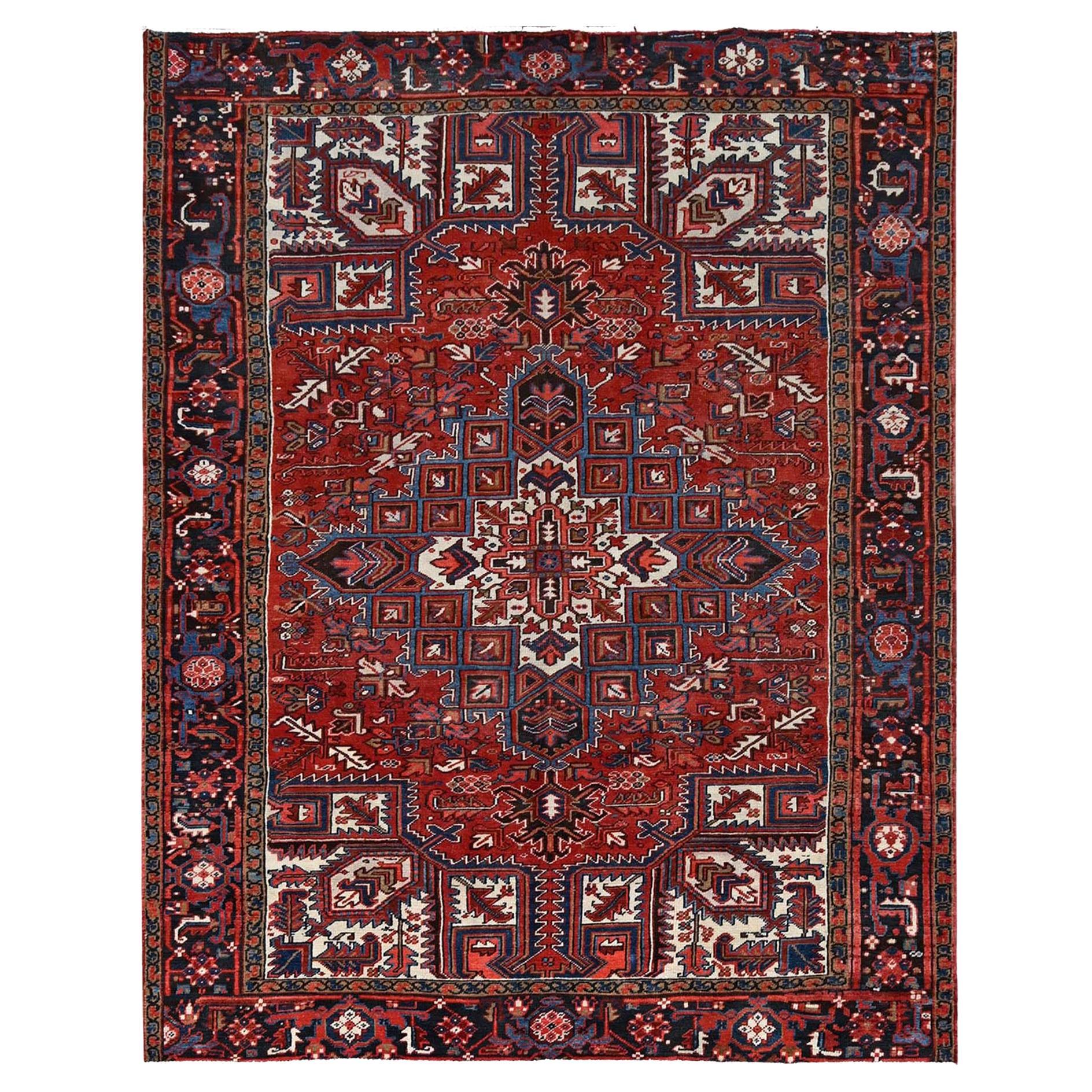 Red Vintage Pure Wool Persian Heriz Sides and Ends Cleaned Hand Knotted Rug For Sale