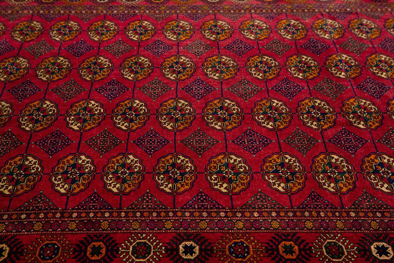 Hand-Knotted Bukhara Rug Red Vintage Color For Sale