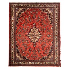 Tappeto rosso vintage Tappeto tradizionale grande in lana floreale fatto a mano