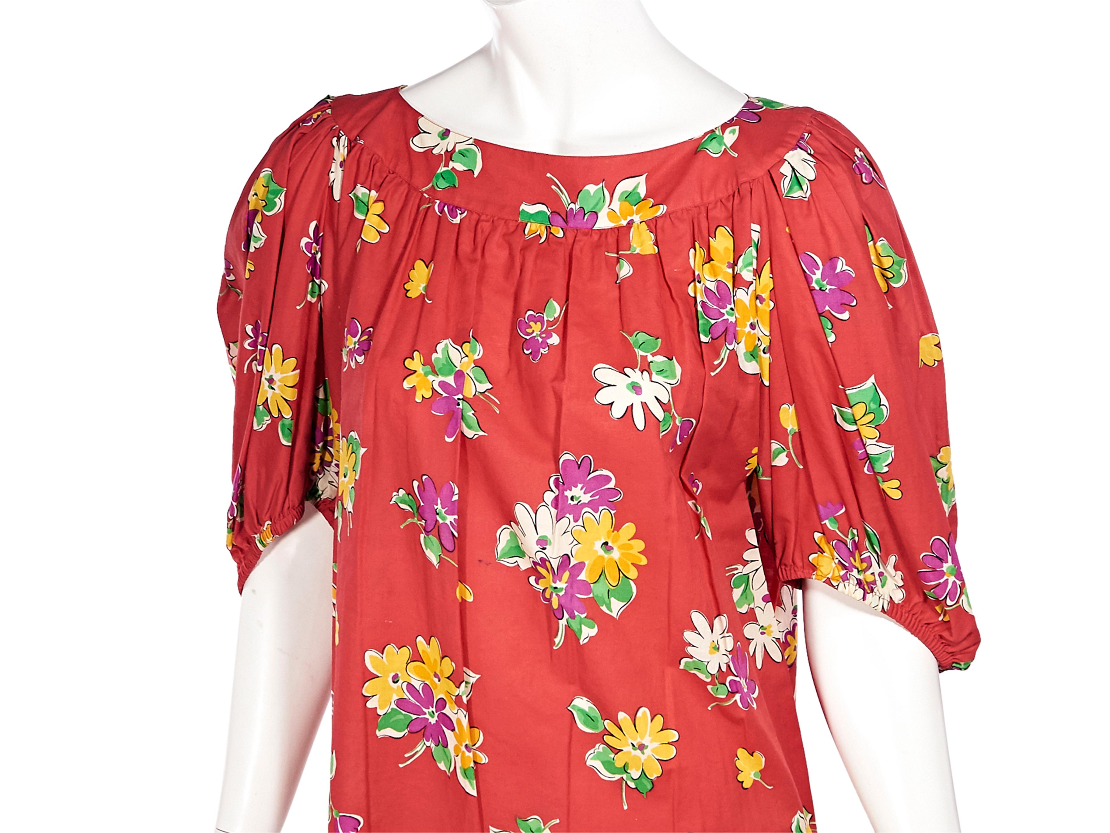 Saint Laurent Rive Gauche Red Floral-Printed Blouse In Good Condition In New York, NY