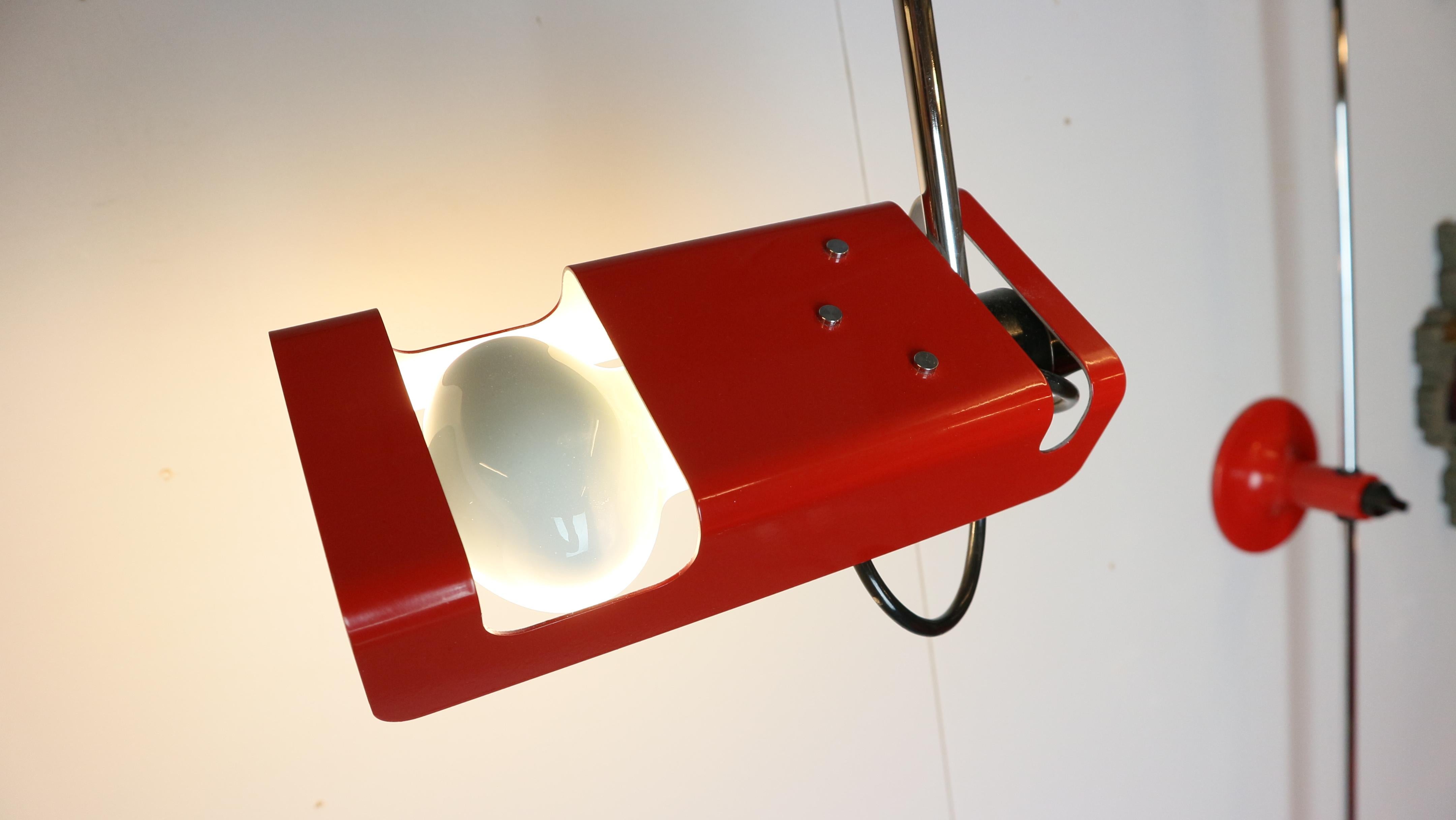 Red vintage Spider Wall Lamp by Joe Colombo for O-Luce 1965s 4