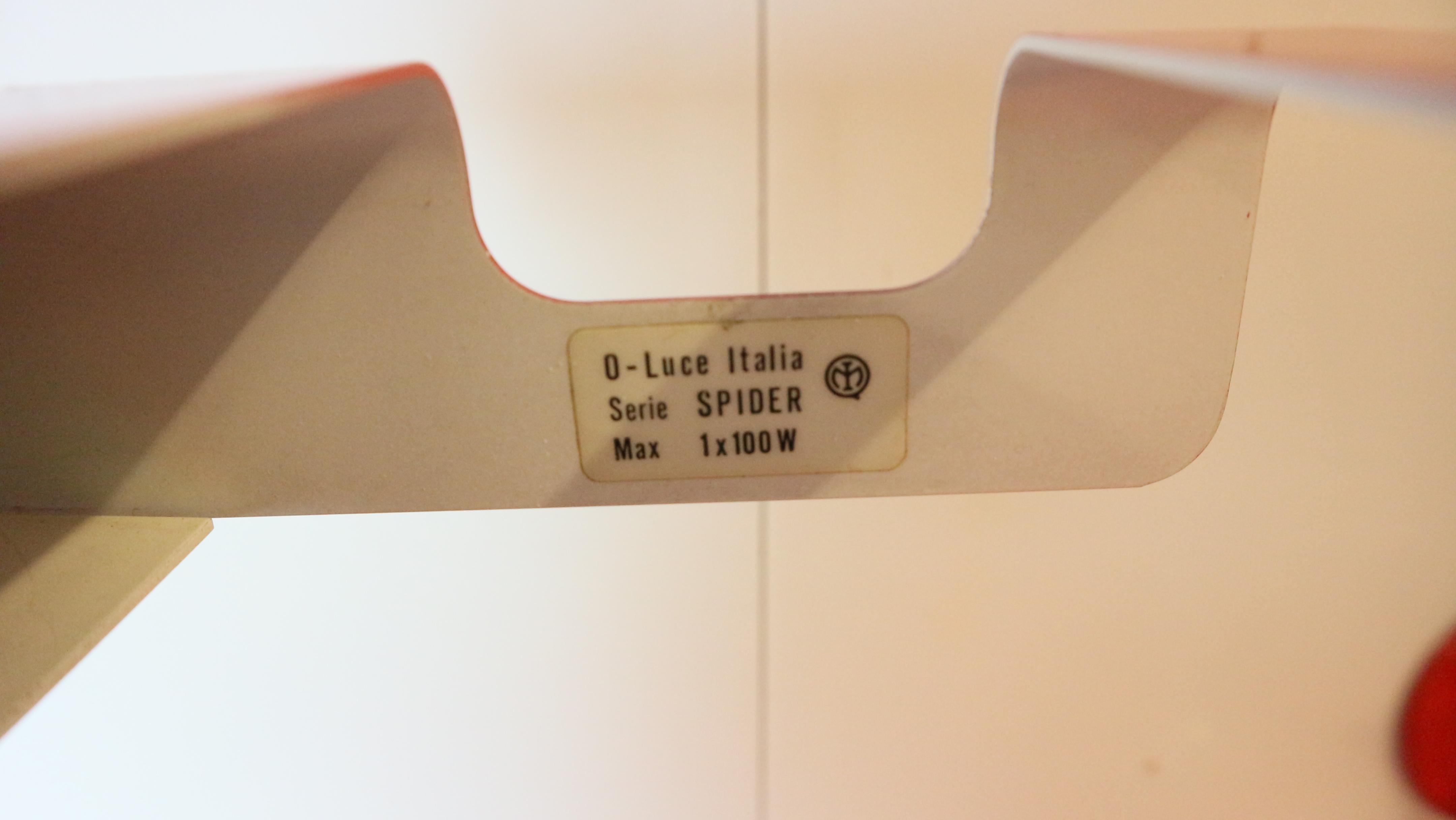 Red vintage Spider Wall Lamp by Joe Colombo for O-Luce 1965s 6