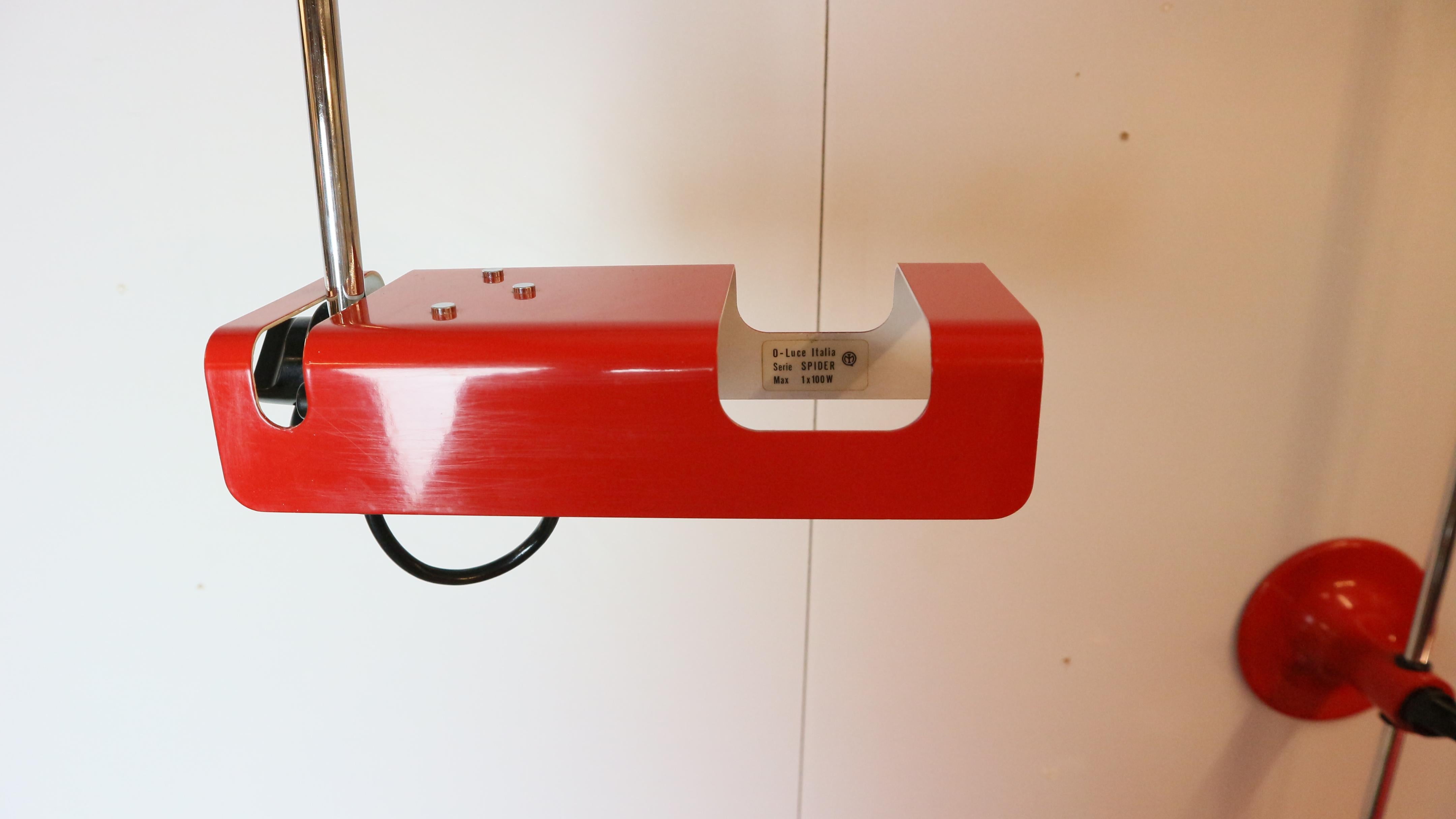 Red vintage Spider Wall Lamp by Joe Colombo for O-Luce 1965s 7