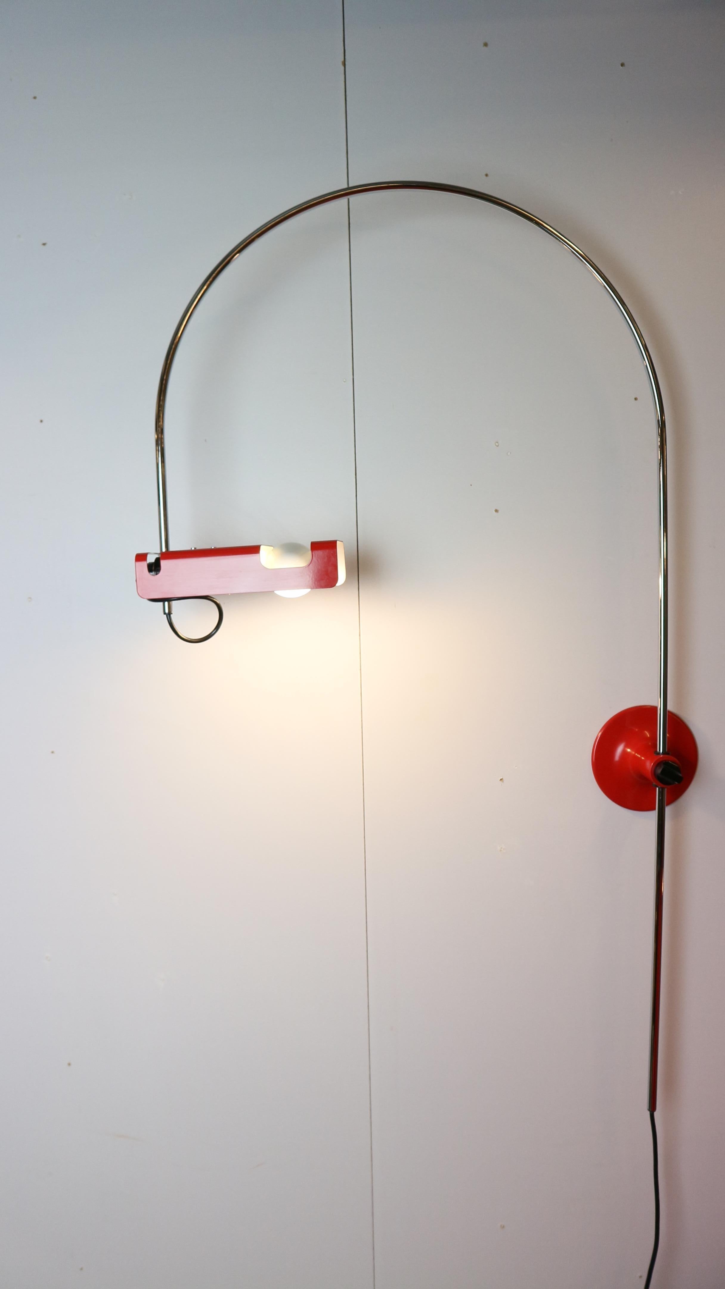 Red vintage Spider Wall Lamp by Joe Colombo for O-Luce 1965s 8