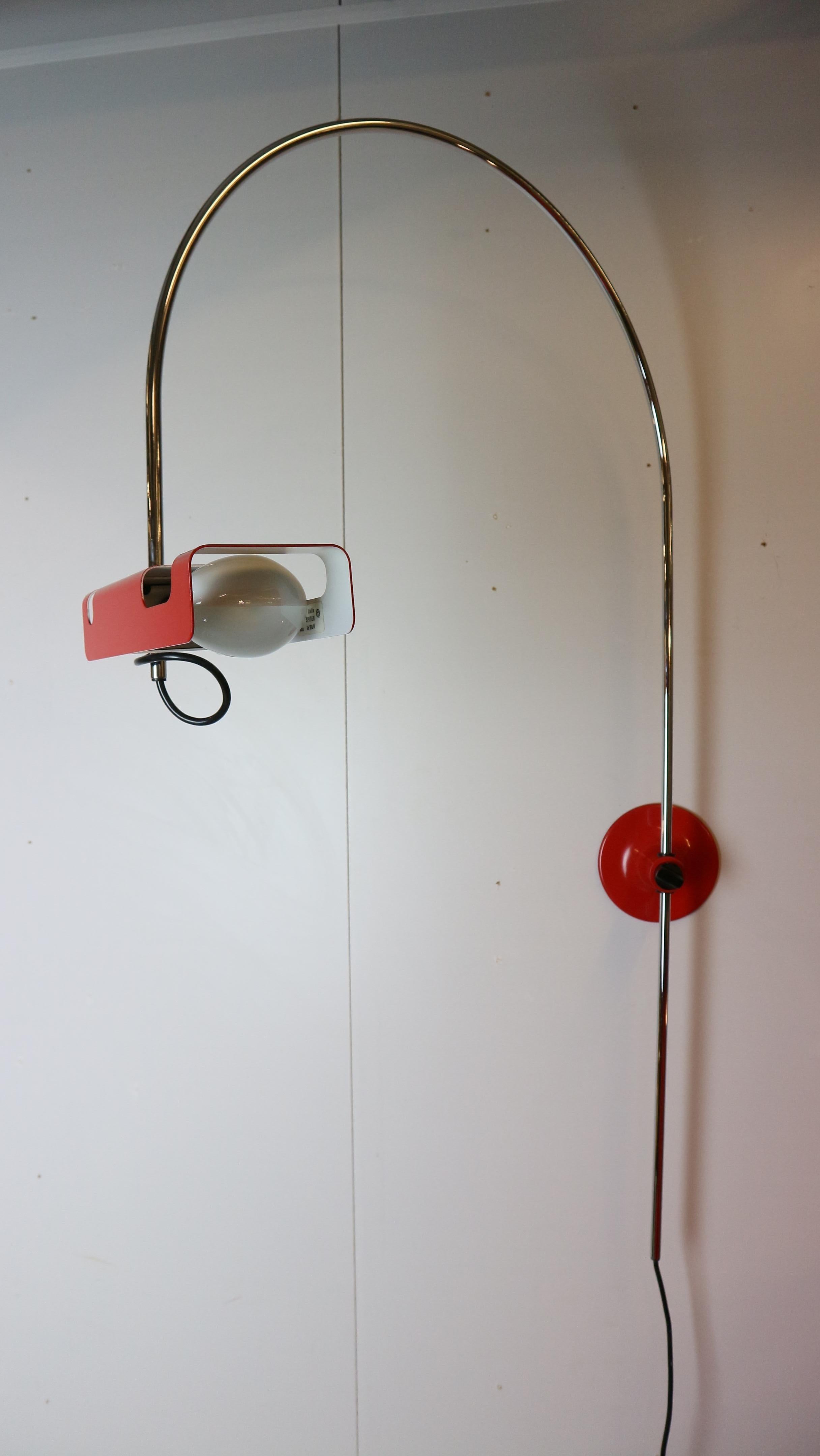 Red vintage Spider Wall Lamp by Joe Colombo for O-Luce 1965s 11