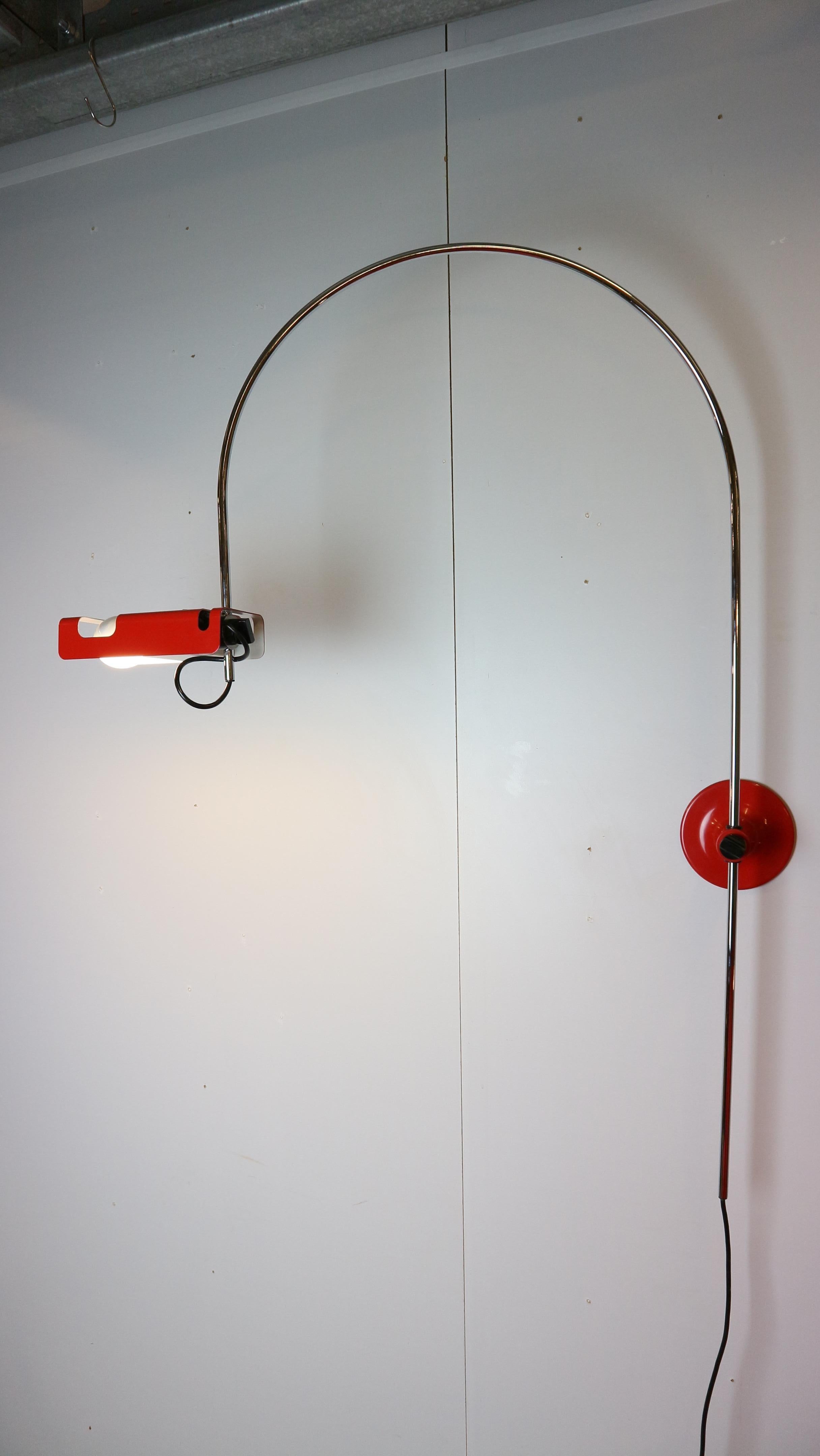 Mid-Century Modern Red vintage Spider Wall Lamp by Joe Colombo for O-Luce 1965s