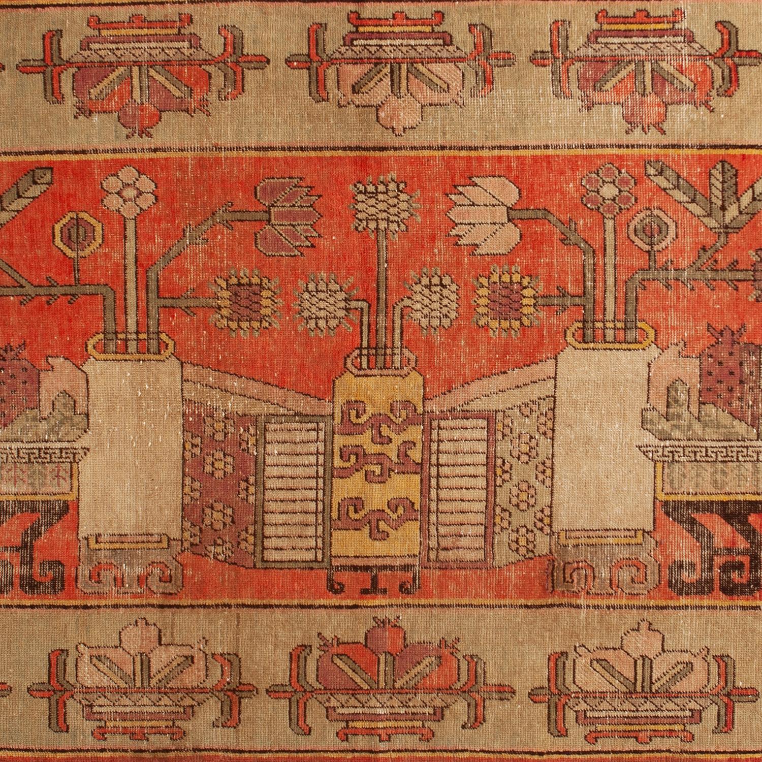 Elevate your home decor with this exquisite Red Vintage Traditional Kohtan Wool Rug - 4'3