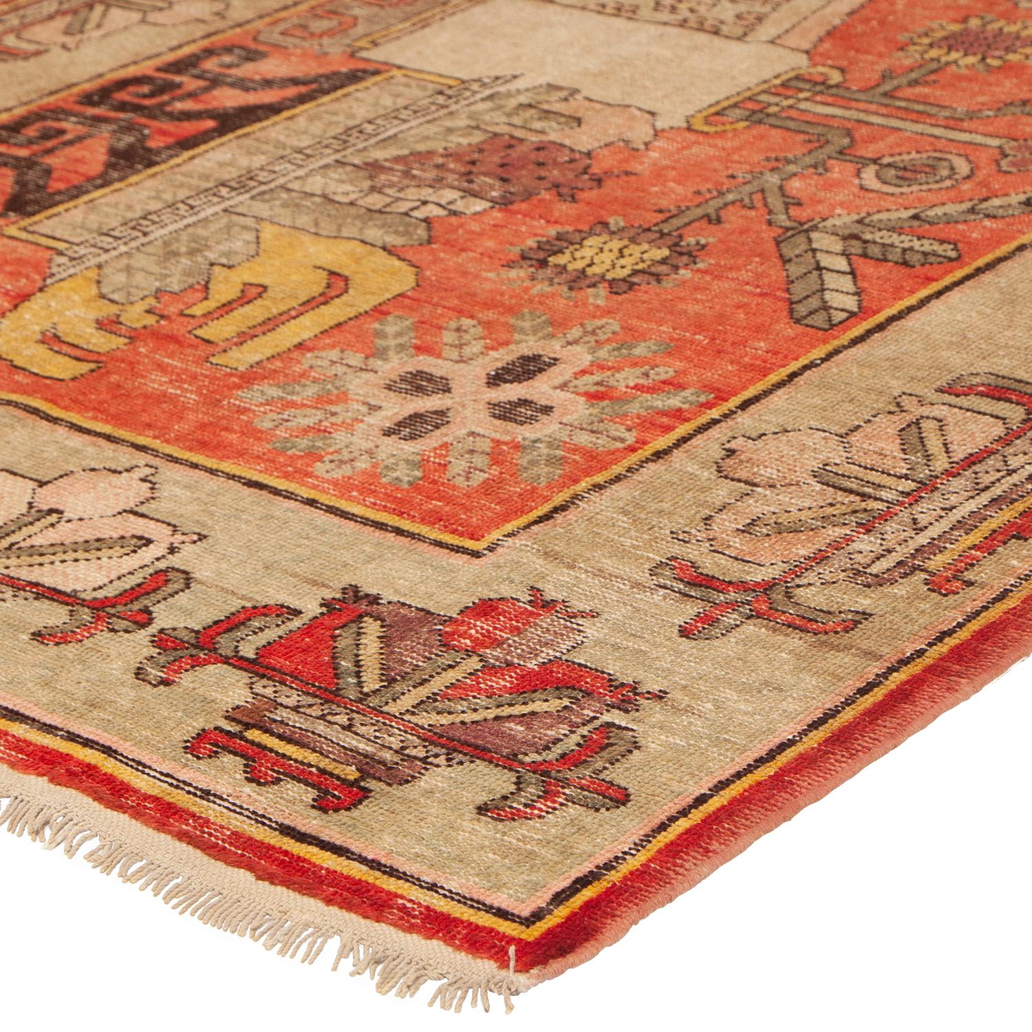 Khotan abc carpet Red Vintage Traditional Kohtan Wool Rug - 4'3