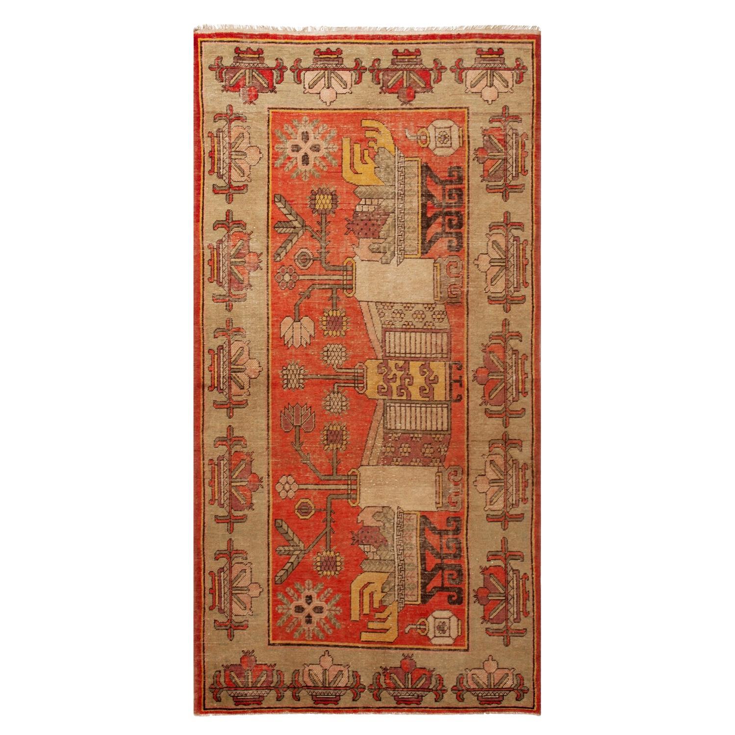 abc carpet Red Vintage Traditional Kohtan Wool Rug - 4'3" x 8'6" For Sale