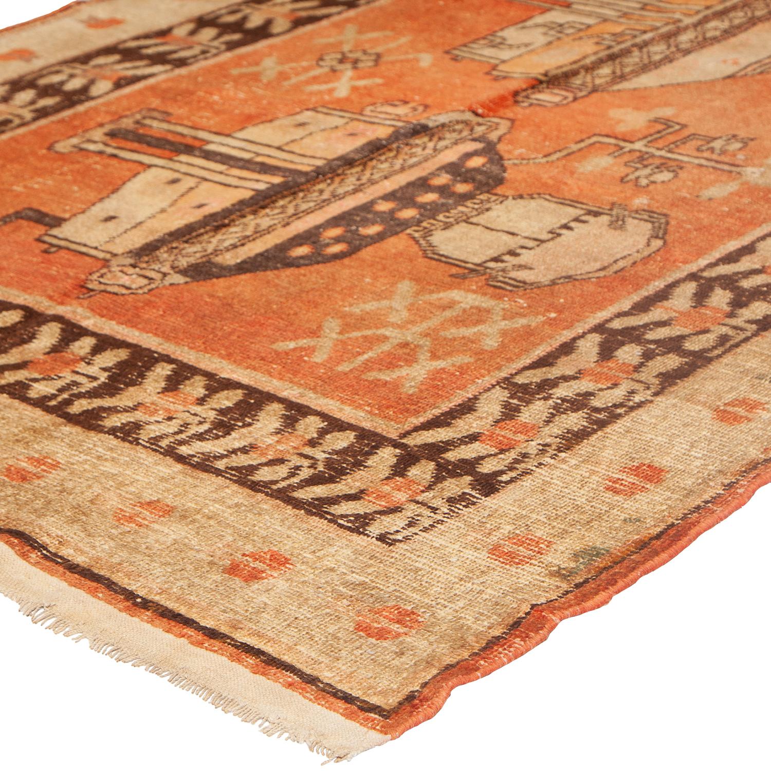 Khotan abc carpet Red Vintage Traditional Kohtan Wool Rug - 4'4