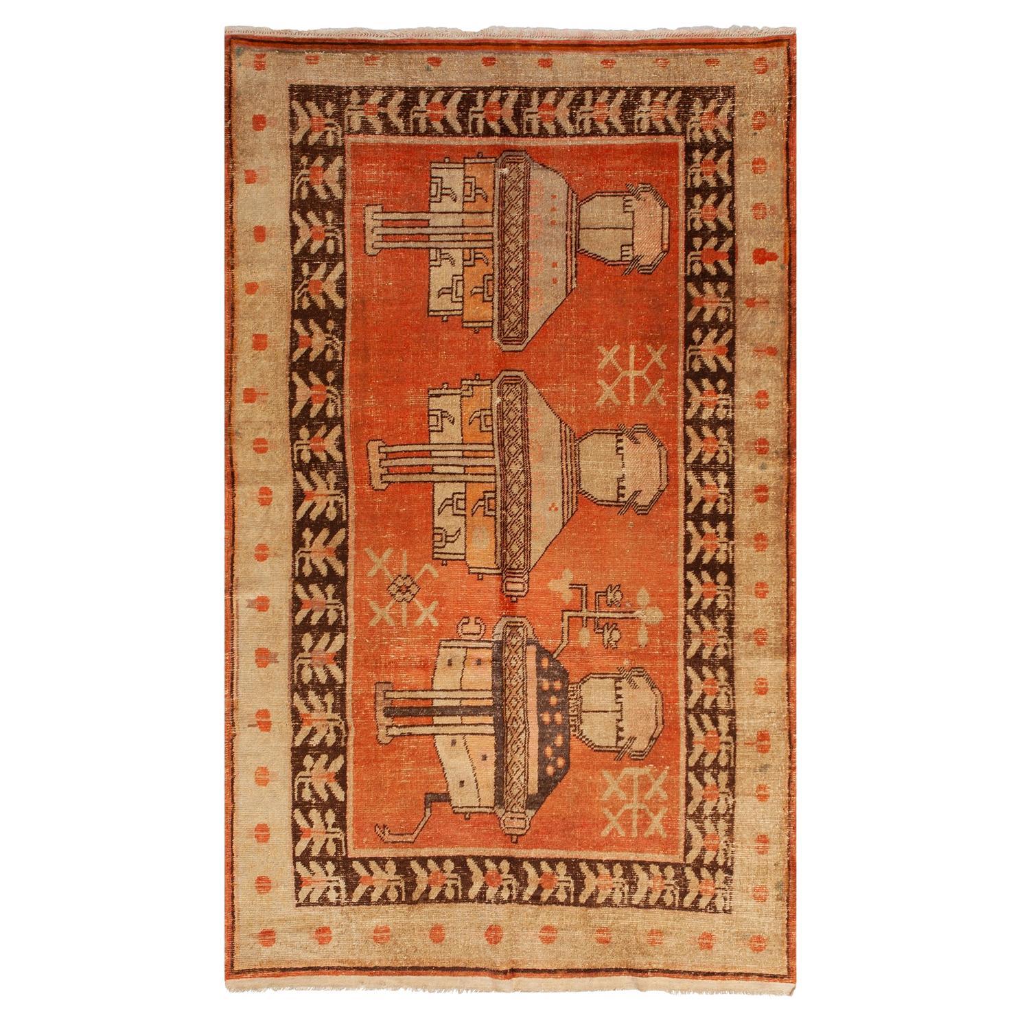 abc carpet Red Vintage Traditional Kohtan Wool Rug - 4'4" x 7'7" For Sale