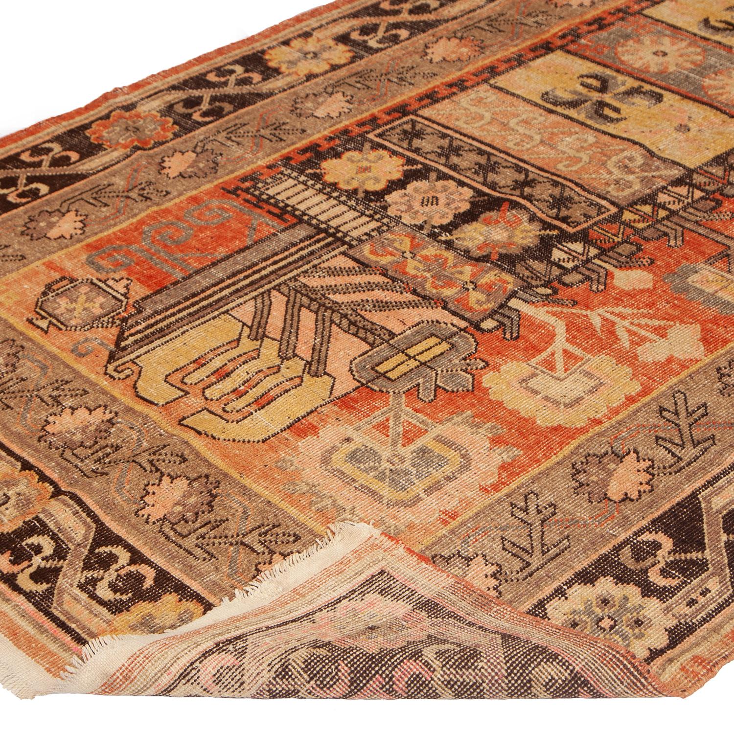 Mongolian abc carpet Red Vintage Traditional Kohtan Wool Rug - 4'6