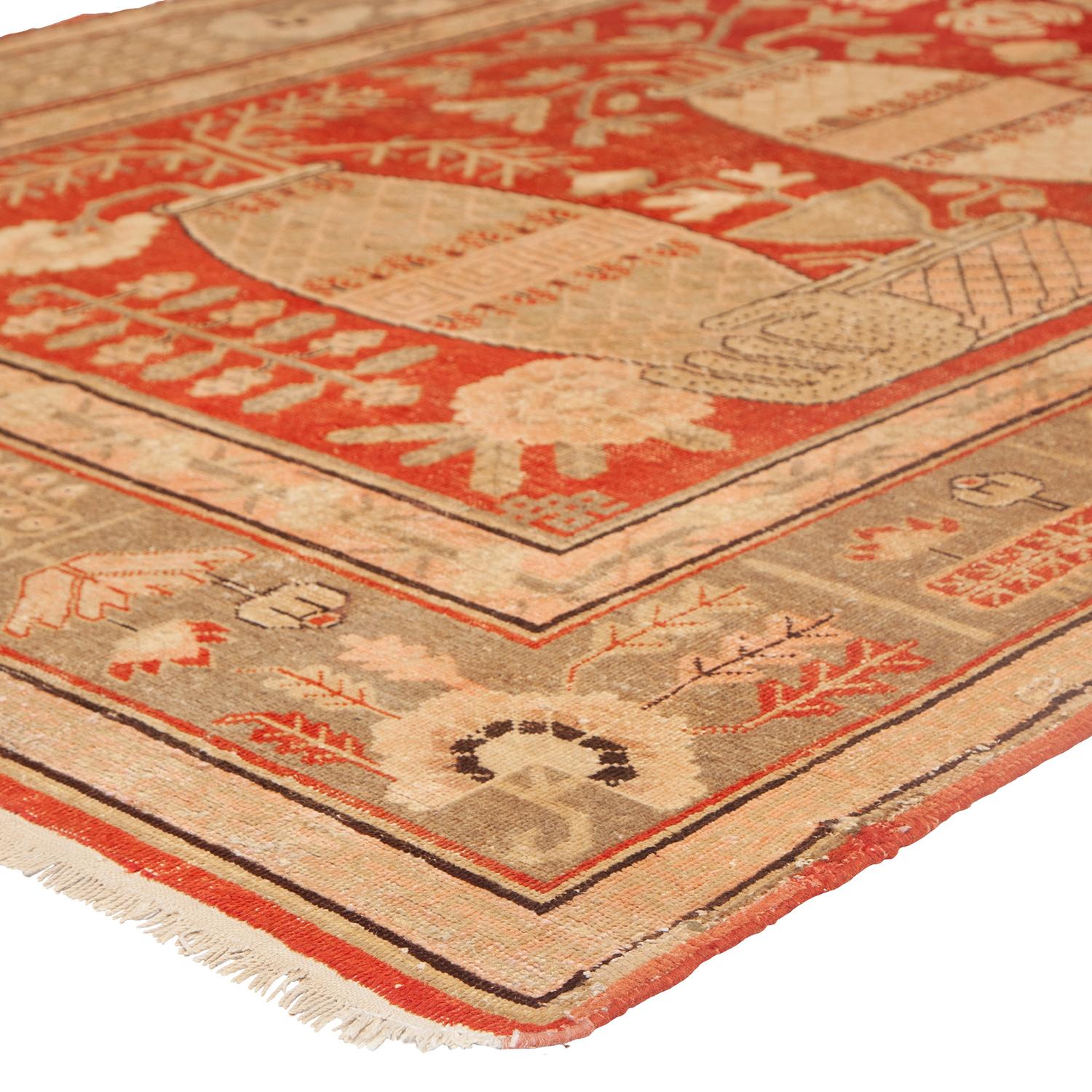 Khotan abc carpet Red Vintage Traditional Kohtan Wool Rug - 5'4