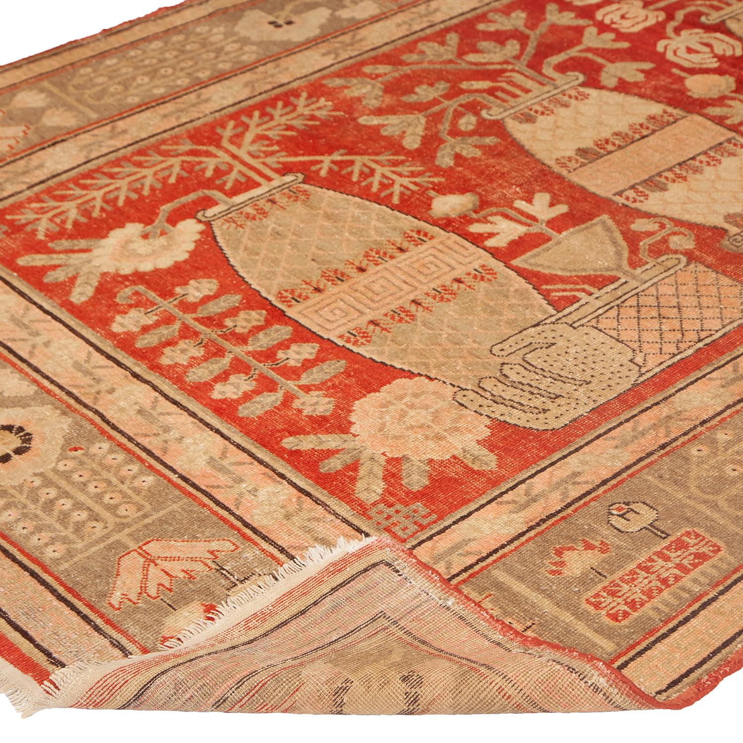 Mongolie abc carpet Tapis de laine Kohtan traditionnel vintage rouge - 5'4