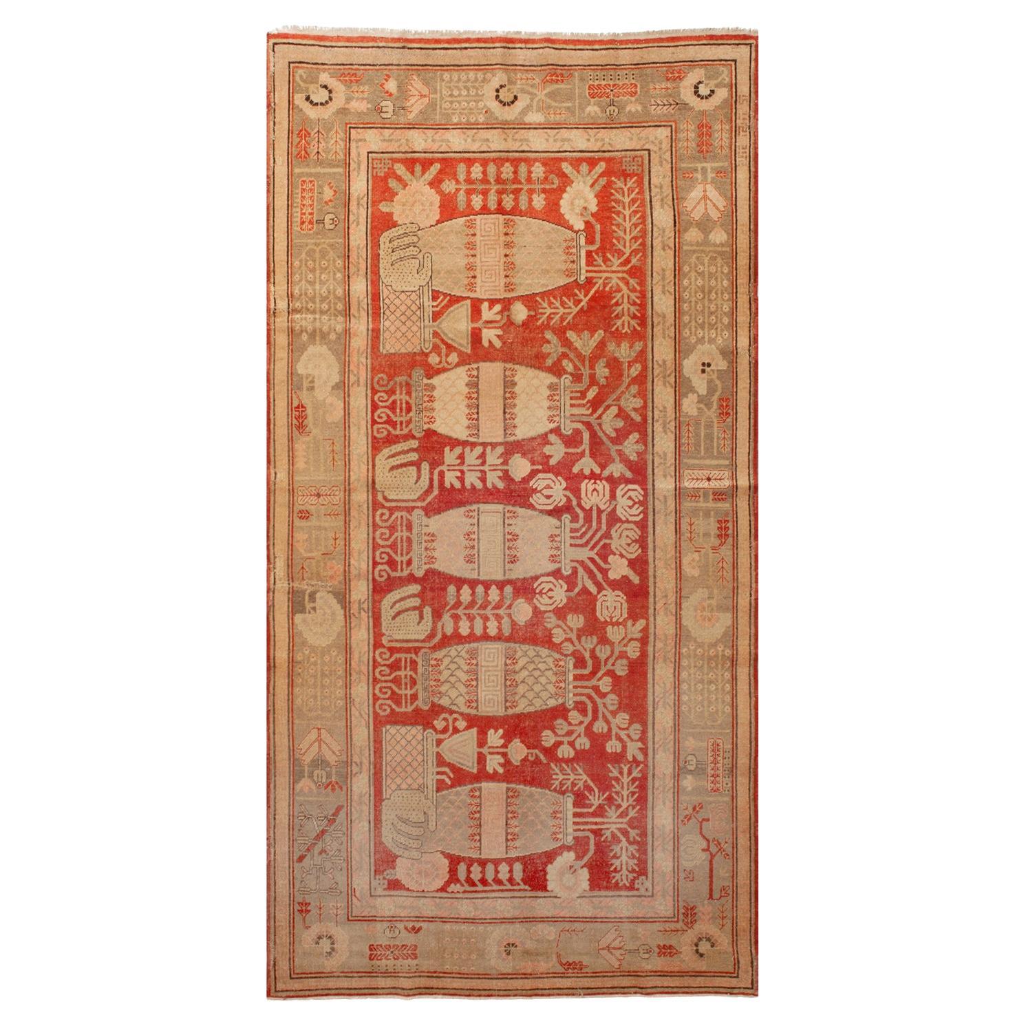 abc carpet Red Vintage Traditional Kohtan Wool Rug - 5'4" x 10'8" For Sale