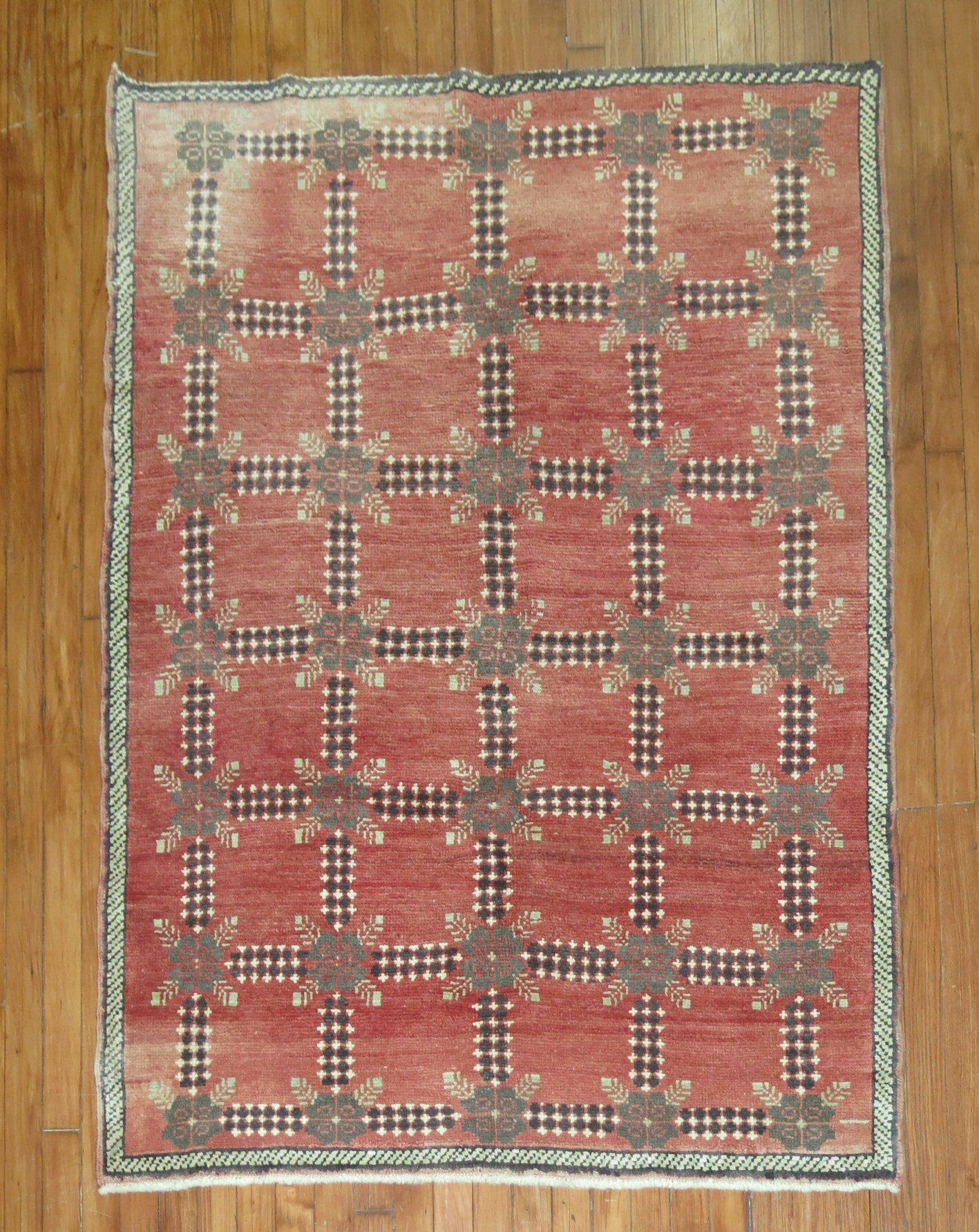 Hand-Woven  Red Vintage Turkish Accent Rug For Sale