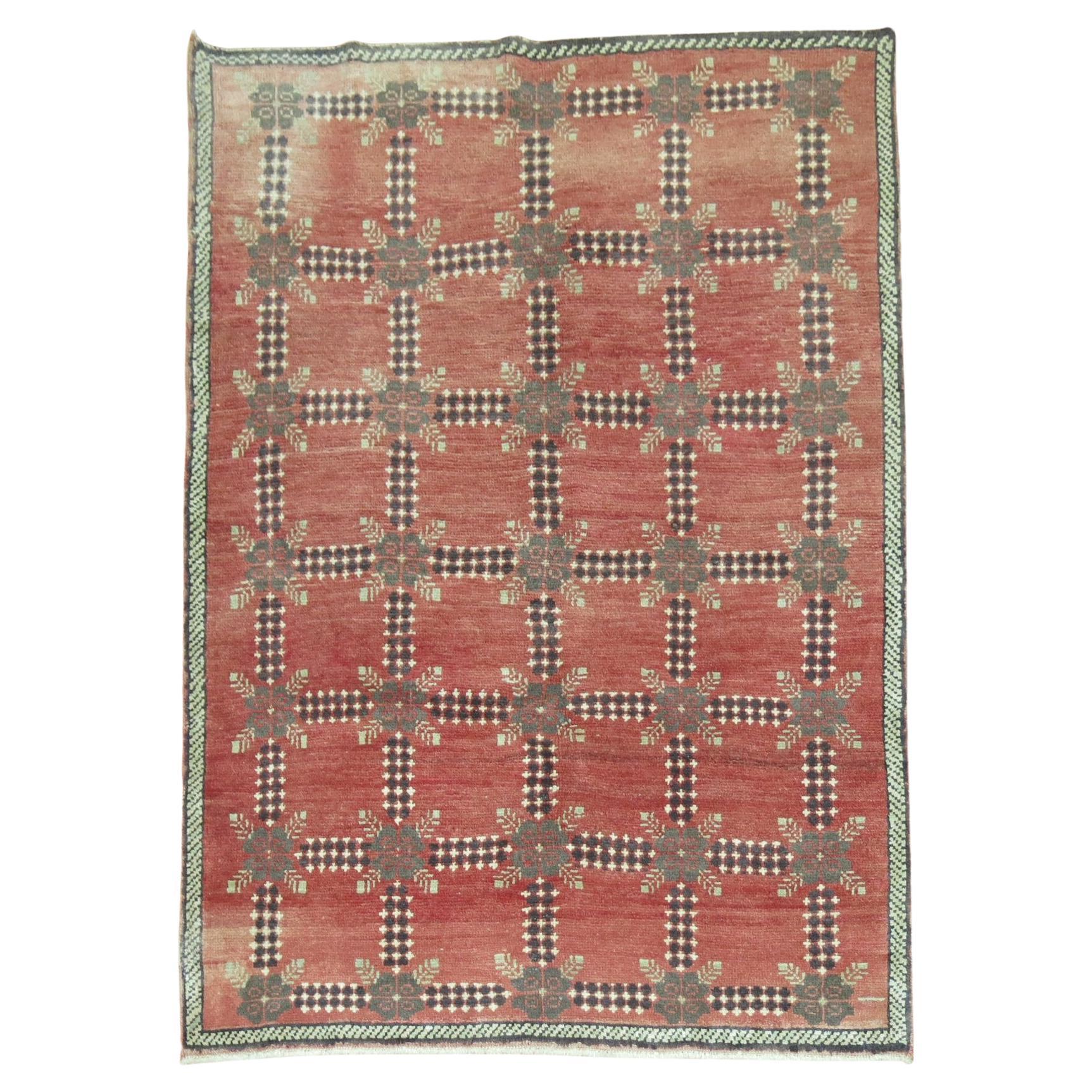  Red Vintage Turkish Accent Rug For Sale