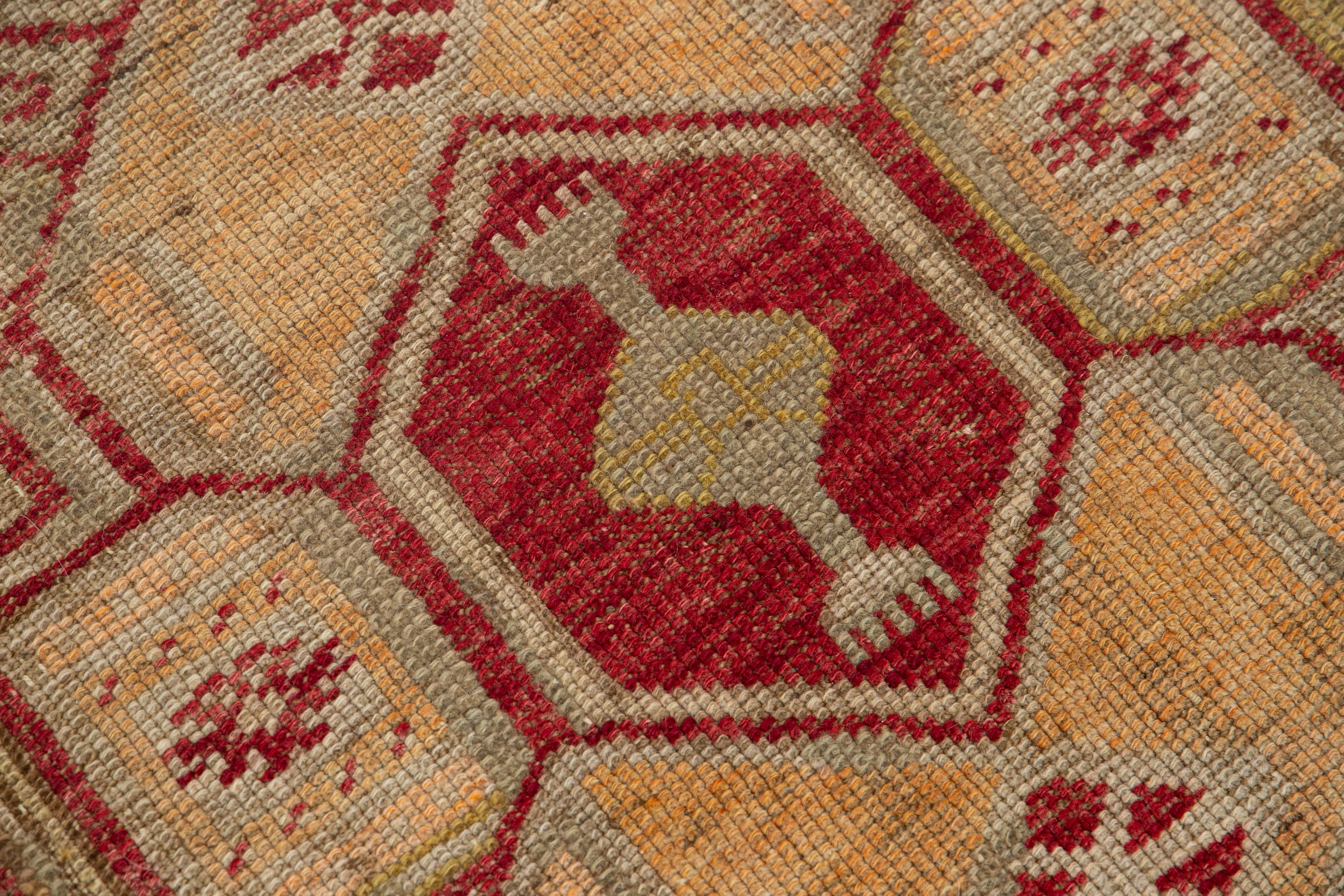 Red Vintage Turkish Anatolian Handmade Geometric Designed Wool Rug For Sale 1
