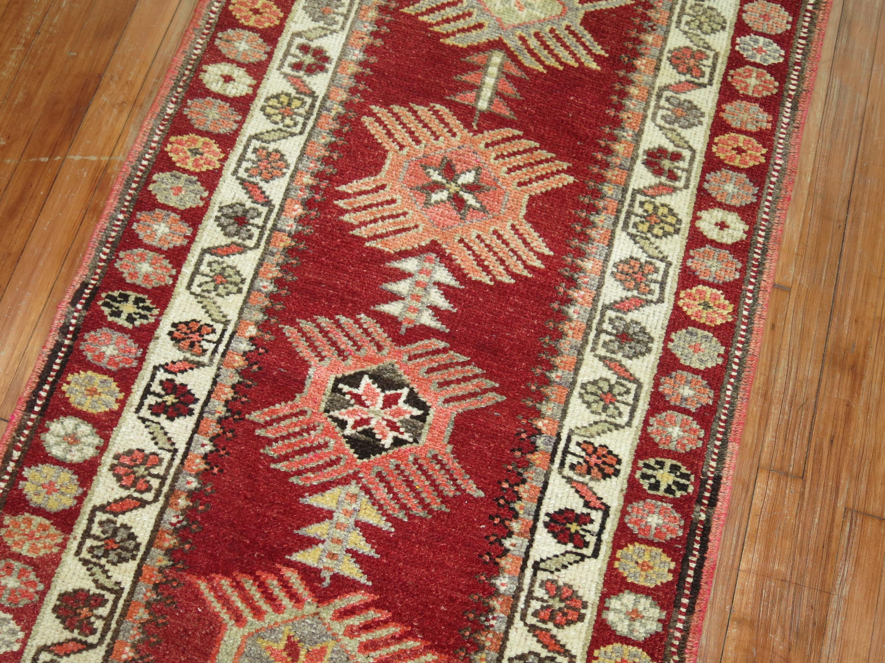 Bohemian Red Vintage Turkish Anatolian Runner For Sale