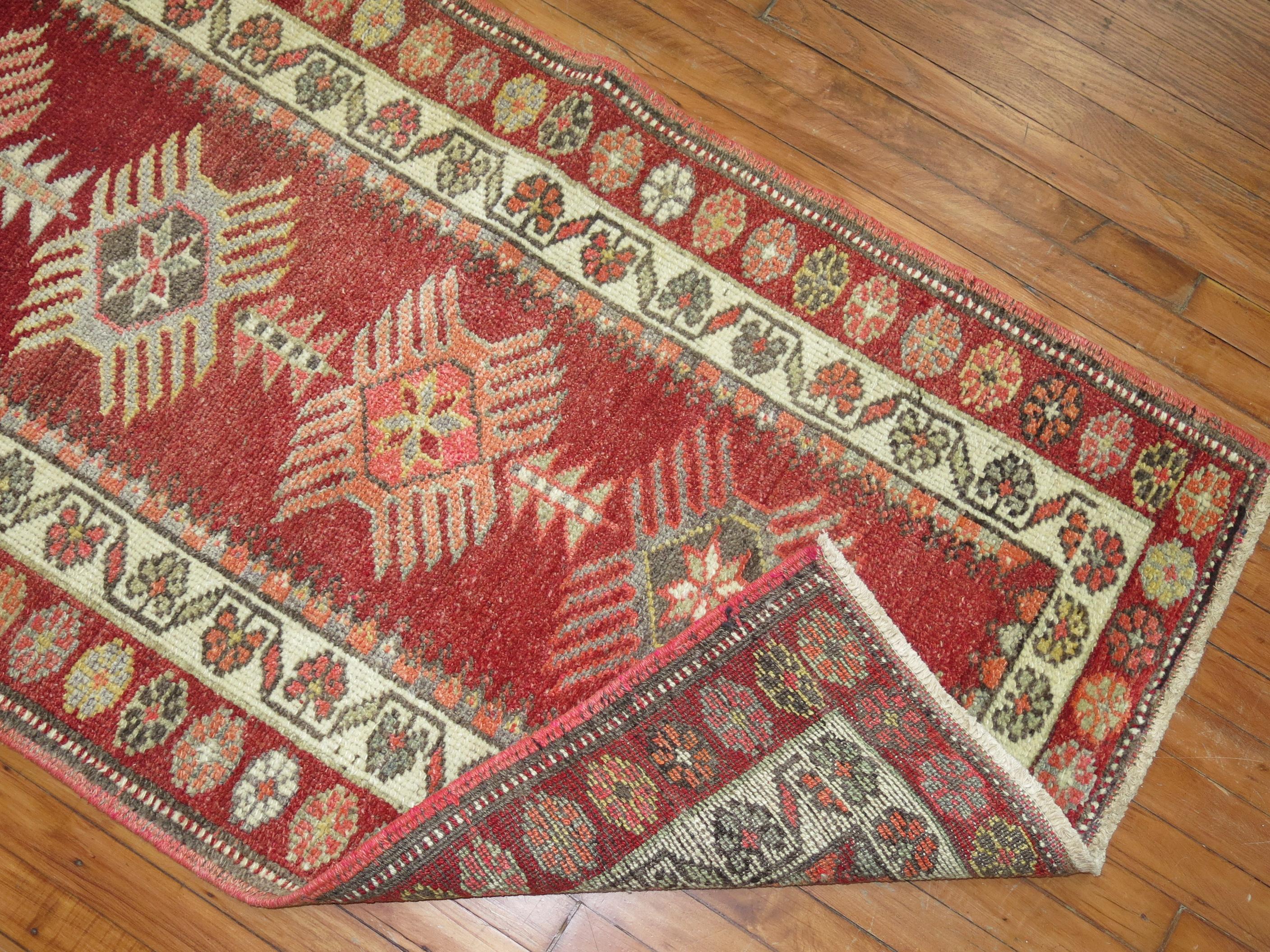 Red Vintage Turkish Anatolian Runner In Good Condition For Sale In New York, NY