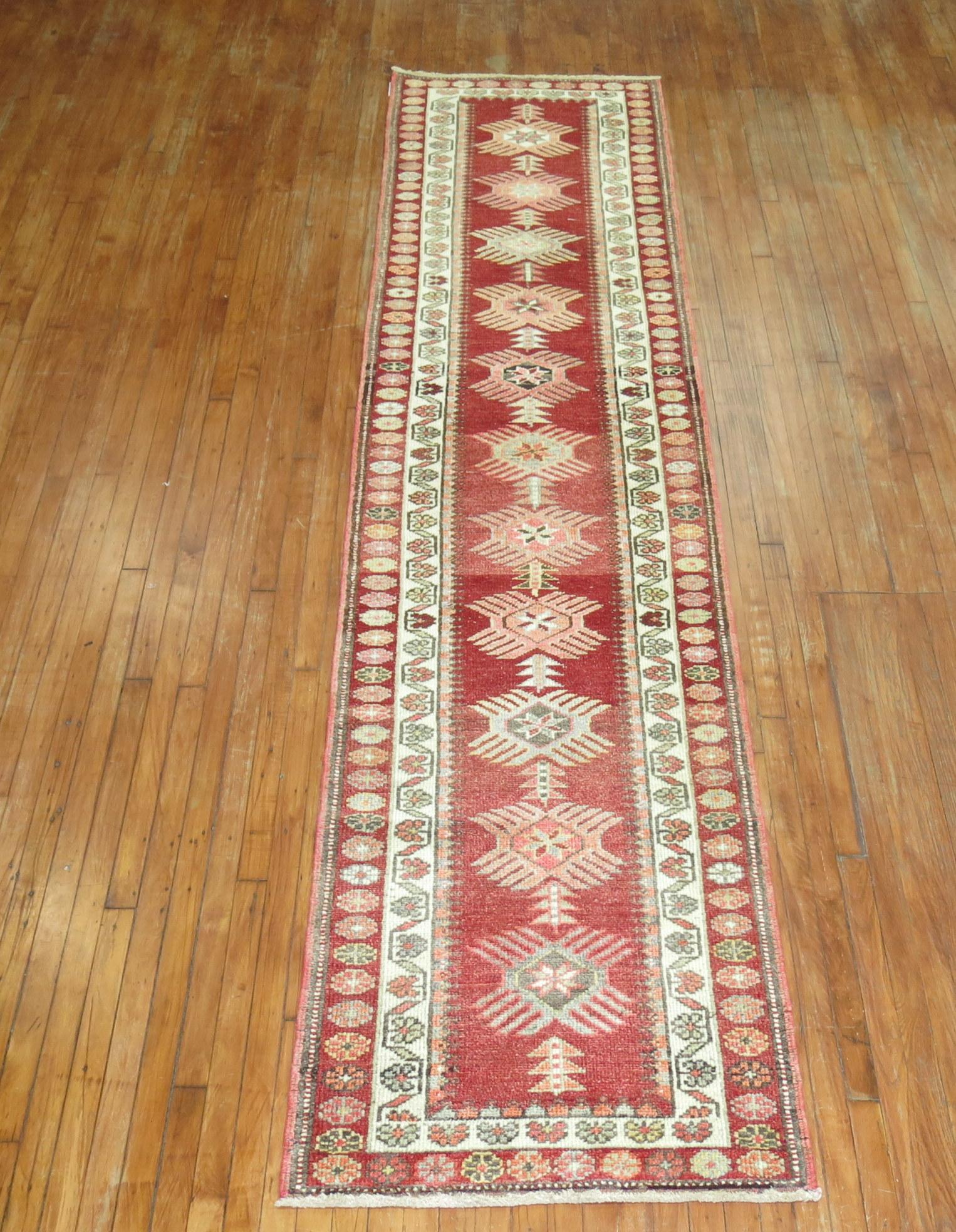 Mid-20th Century Red Vintage Turkish Anatolian Runner For Sale