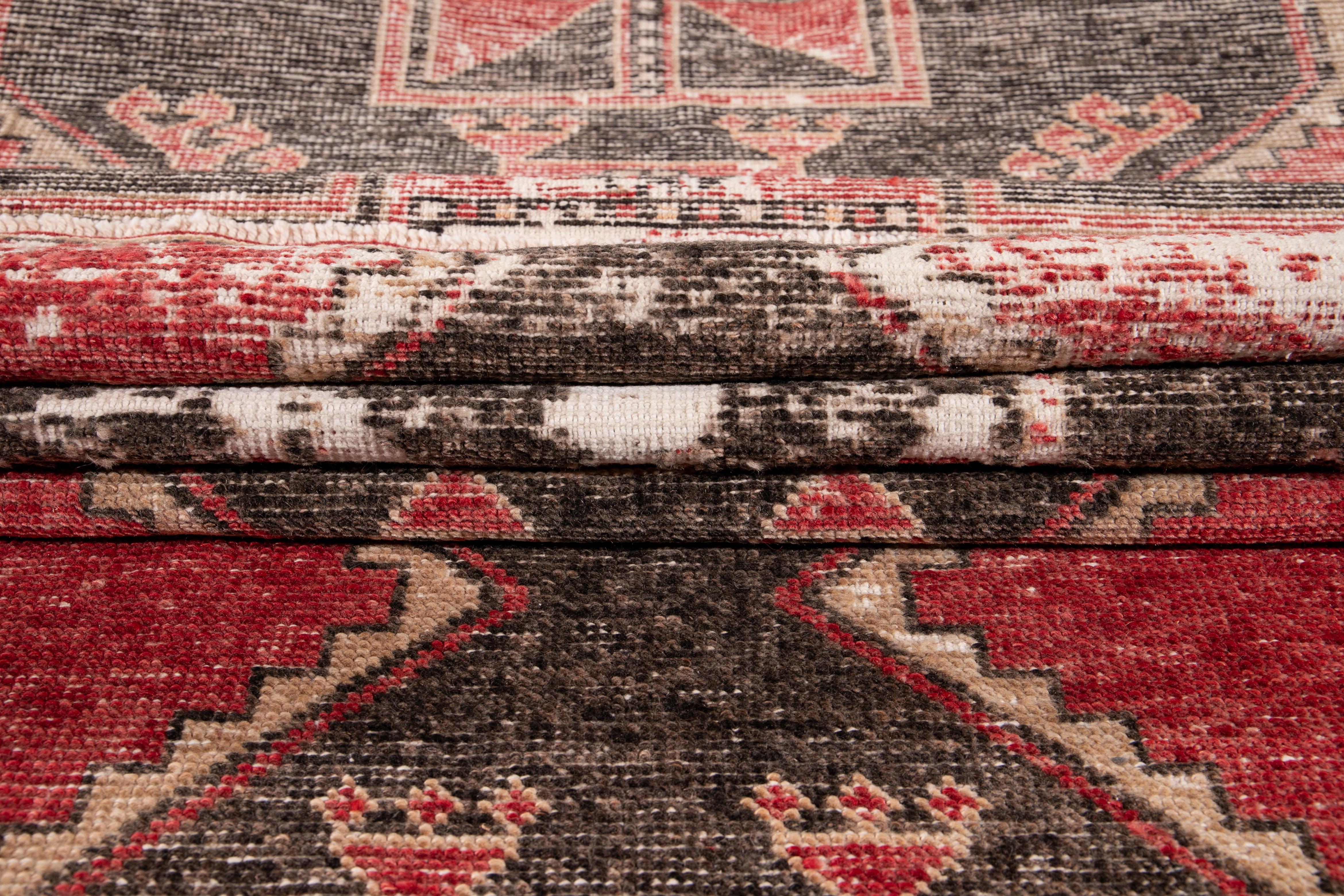 Red Vintage Turkish Geometric Wool Runner For Sale 7