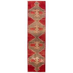 Red Antique Turkish Geometric Wool Runner