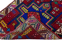 Red Vintage Turkish Handmade Multicolor Tribal Pattern Wool Runner
