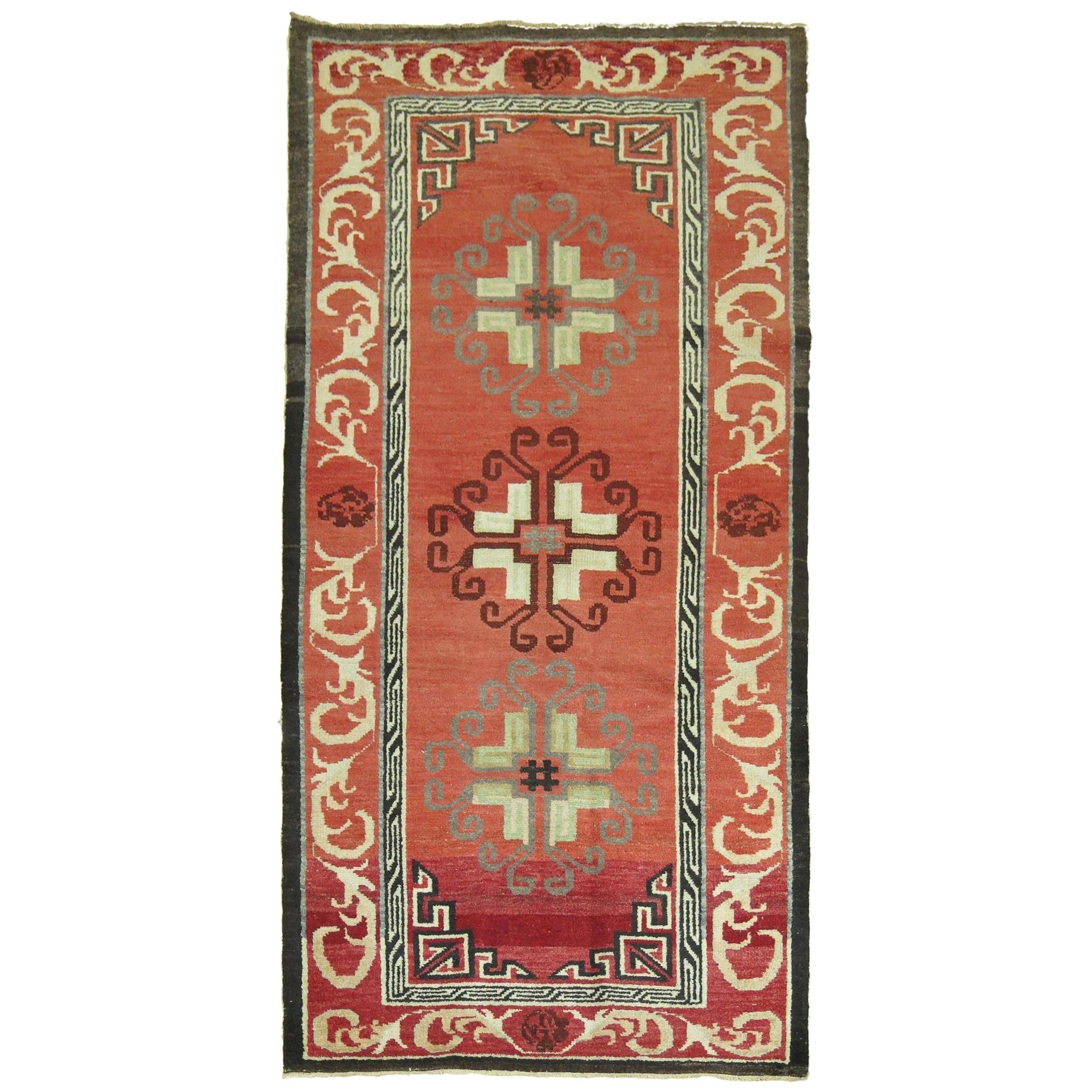 Red Vintage Turkish Rug Inspired by 19th Century Asian Khotan Rugs
