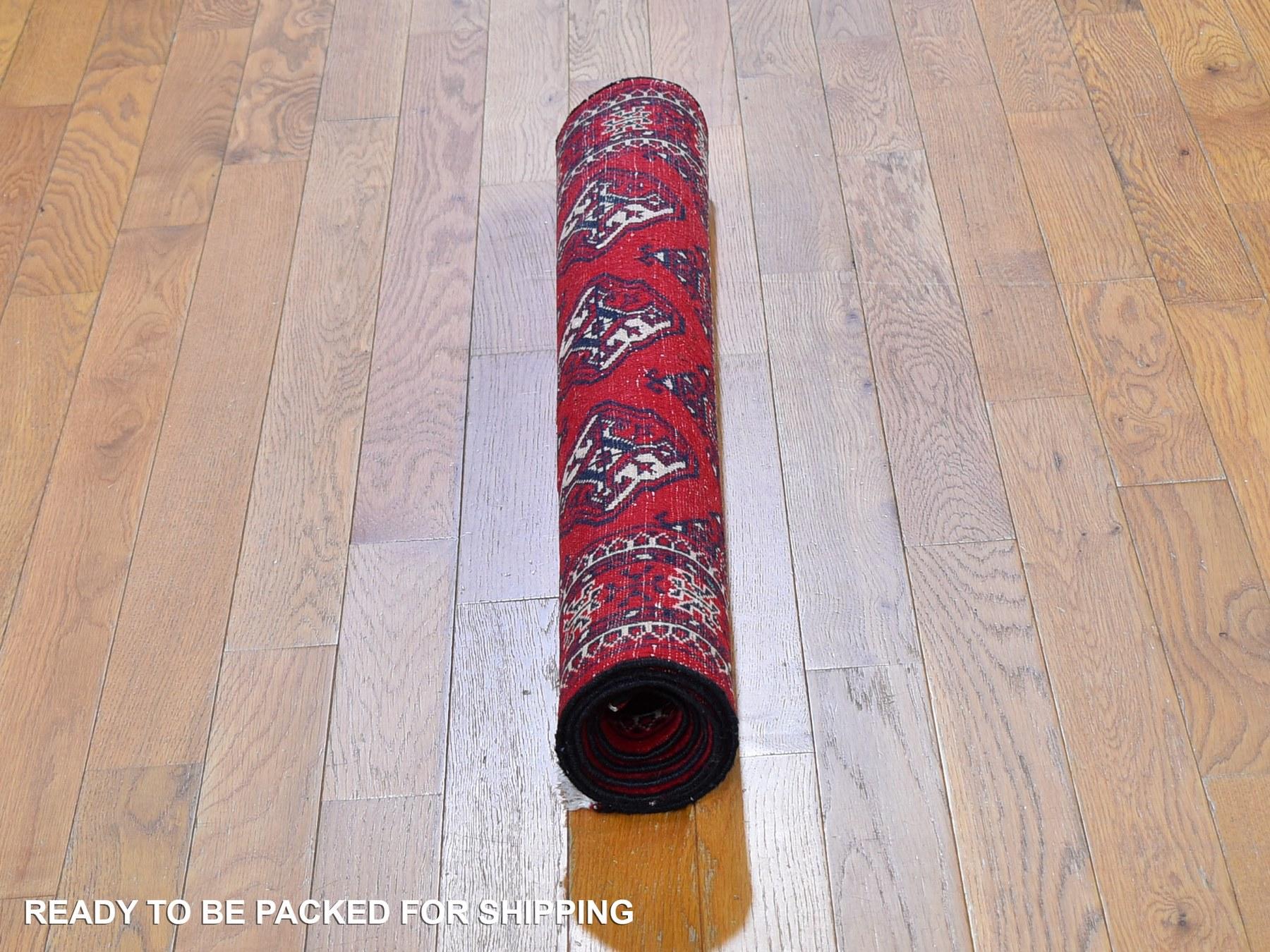 Medieval Red Vintage Turkoman Bokara Pure Wool Good Condition Hand Knotted Rug For Sale