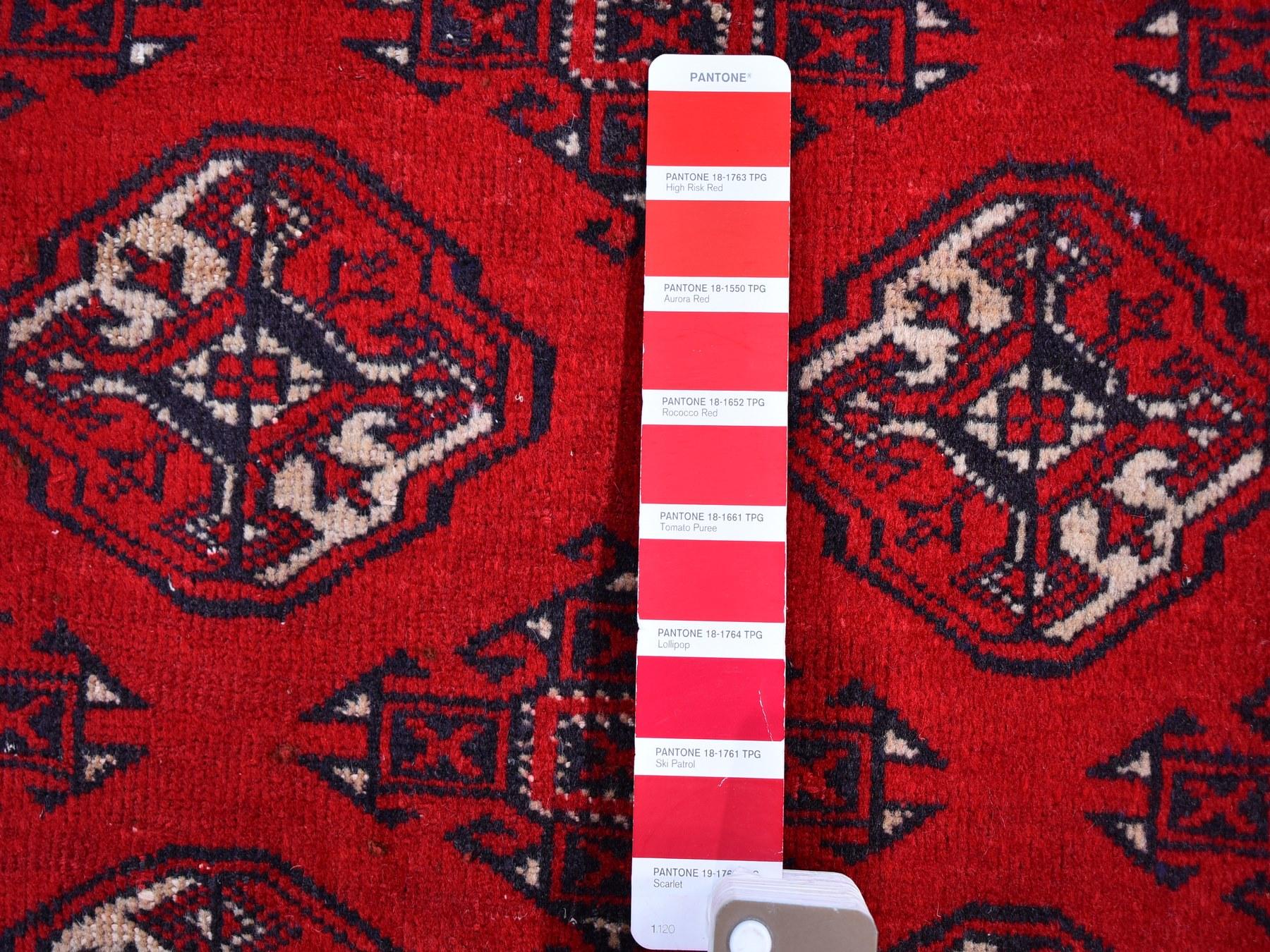 Red Vintage Turkoman Bokara Pure Wool Good Condition Hand Knotted Rug In Good Condition For Sale In Carlstadt, NJ