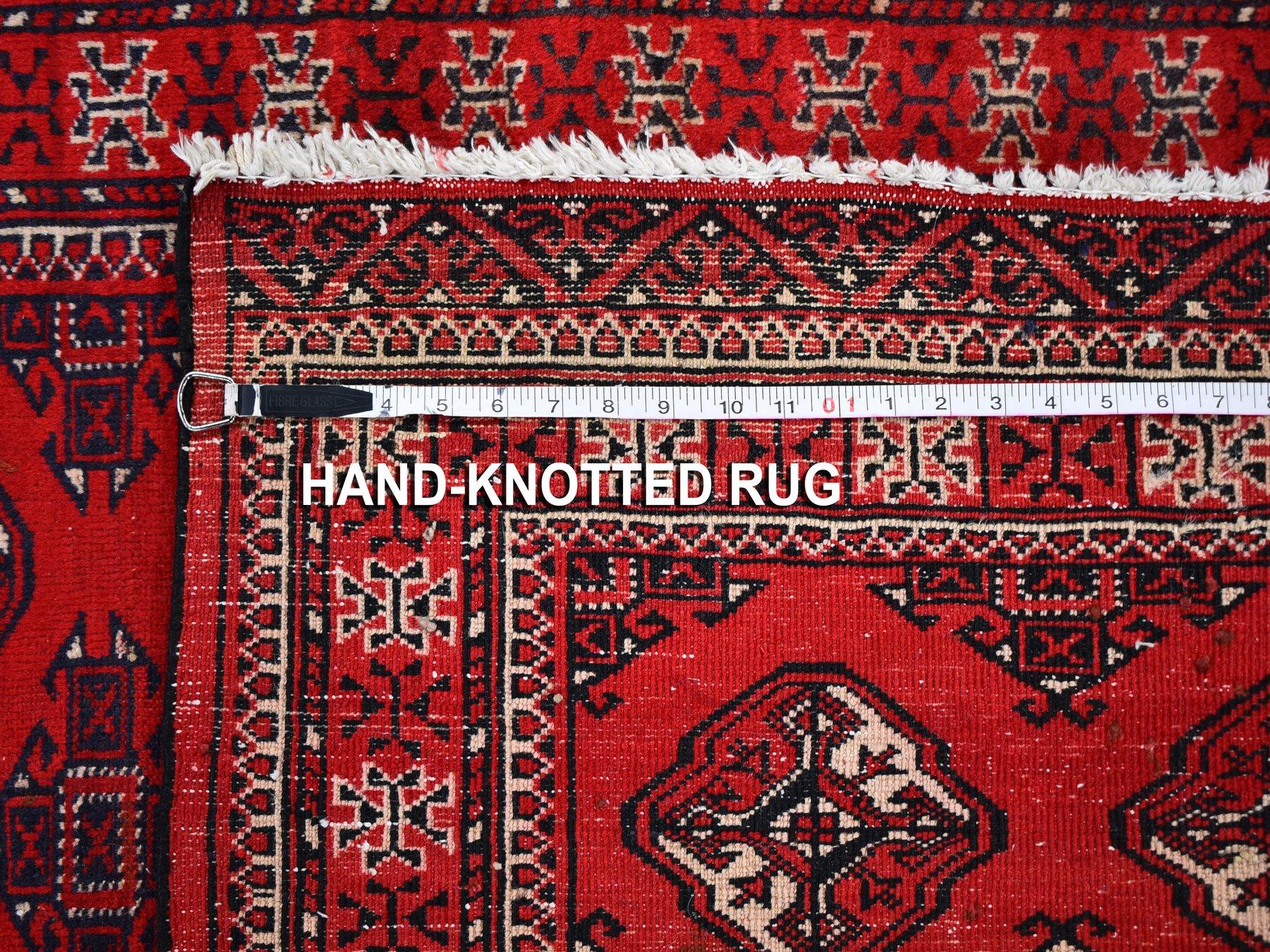 Late 20th Century Red Vintage Turkoman Bokara Pure Wool Good Condition Hand Knotted Rug For Sale