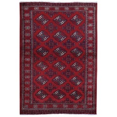 Roter handgeknüpfter türkischer Bokara-Teppich aus reiner Wolle in gutem Zustand