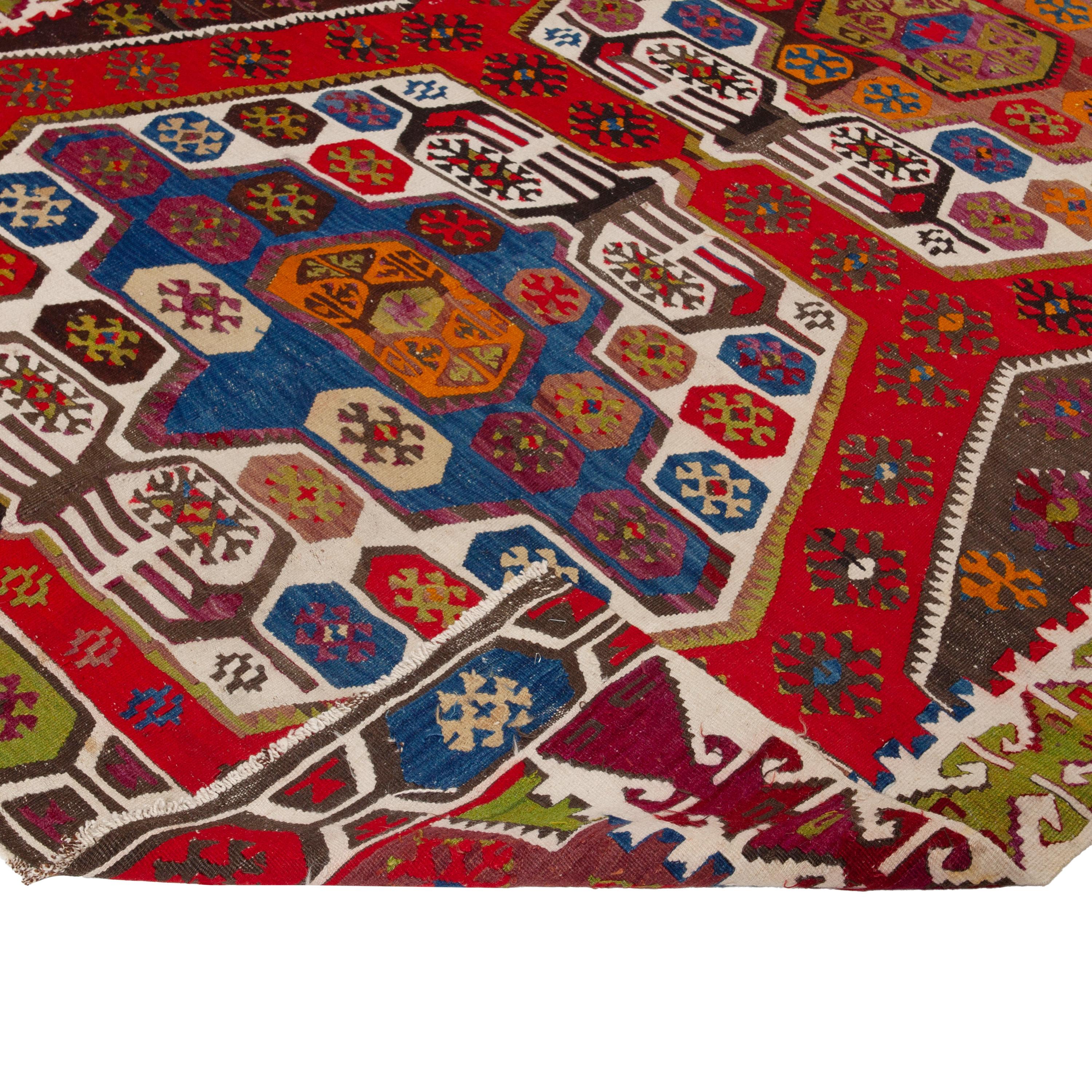 Turkish abc carpet Red Vintage Wool Kilim Rug - 5'6