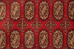 Red Vintage Wool Turkmen Runner, Handmade Geometric Medallion Hallway Rug