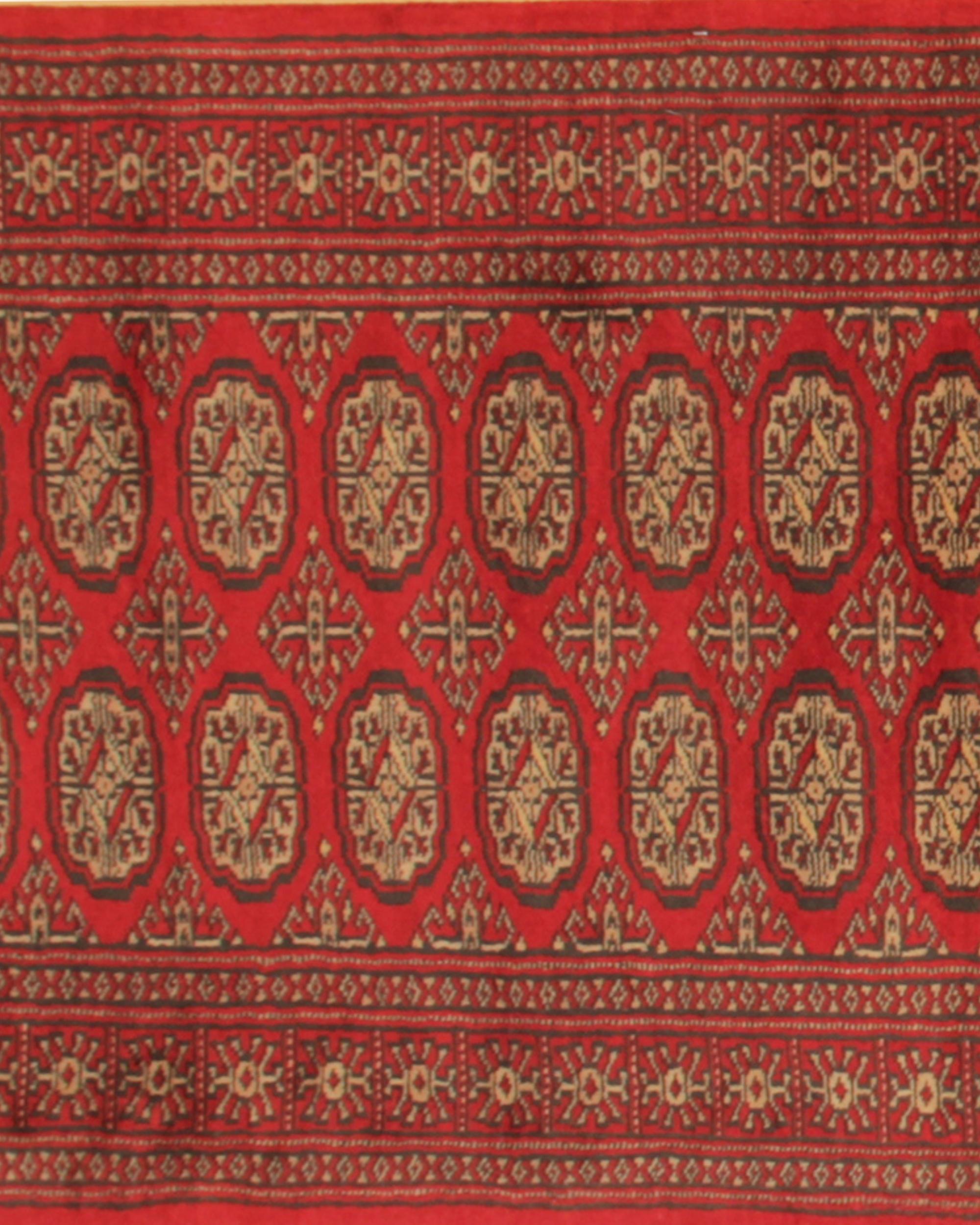 Rot Vintage Wolle Turkmen Läufer, handgefertigt Geometrische Medaillon Flur Teppich im Angebot 2