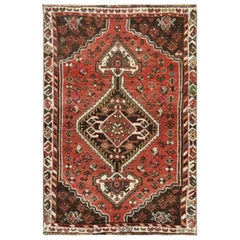 Red Vintage Worn Down Persian Qashqai Hand Knotted Clean Oriental Rug