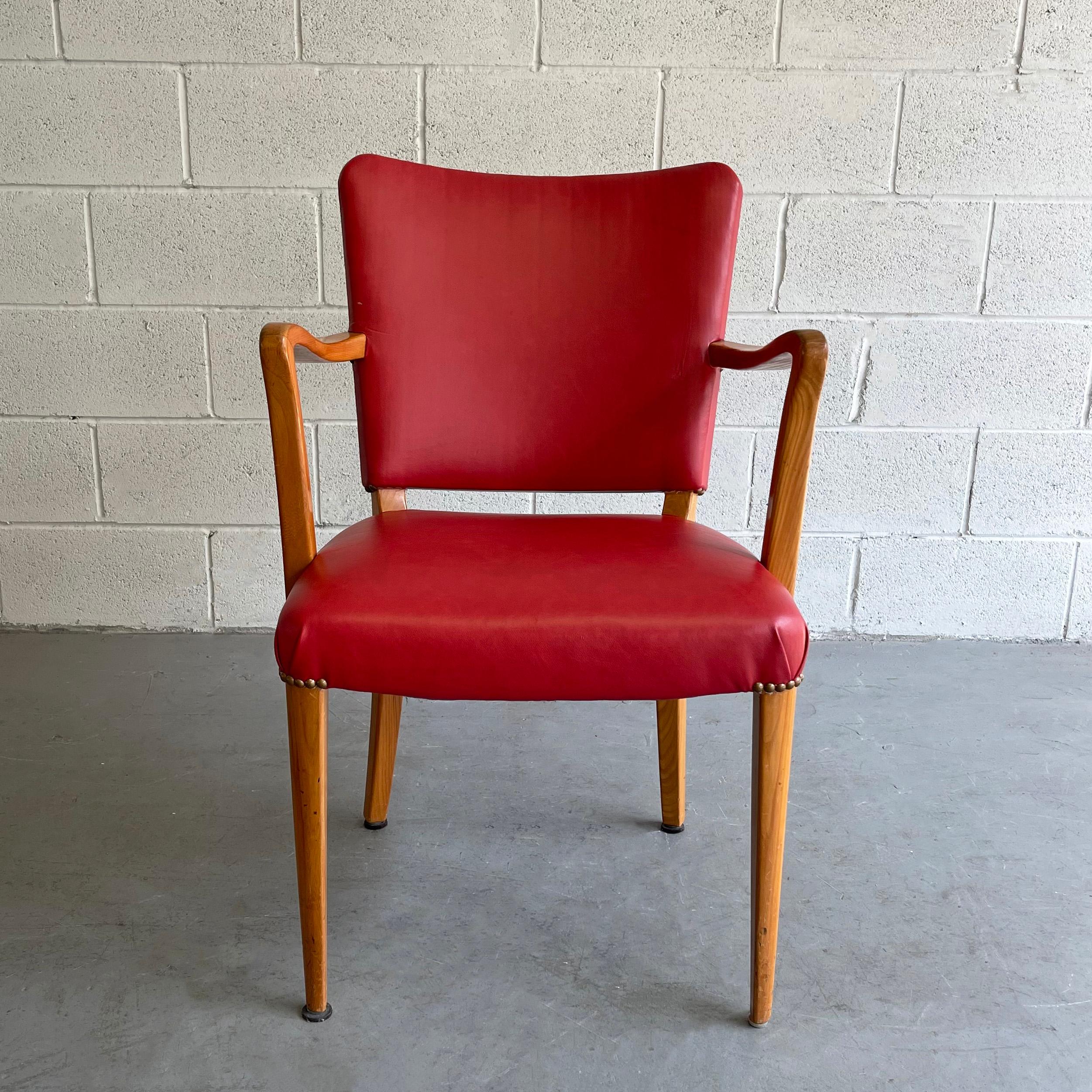 Red Vinyl Biedermeier Style Cedar Armchair In Good Condition For Sale In Brooklyn, NY