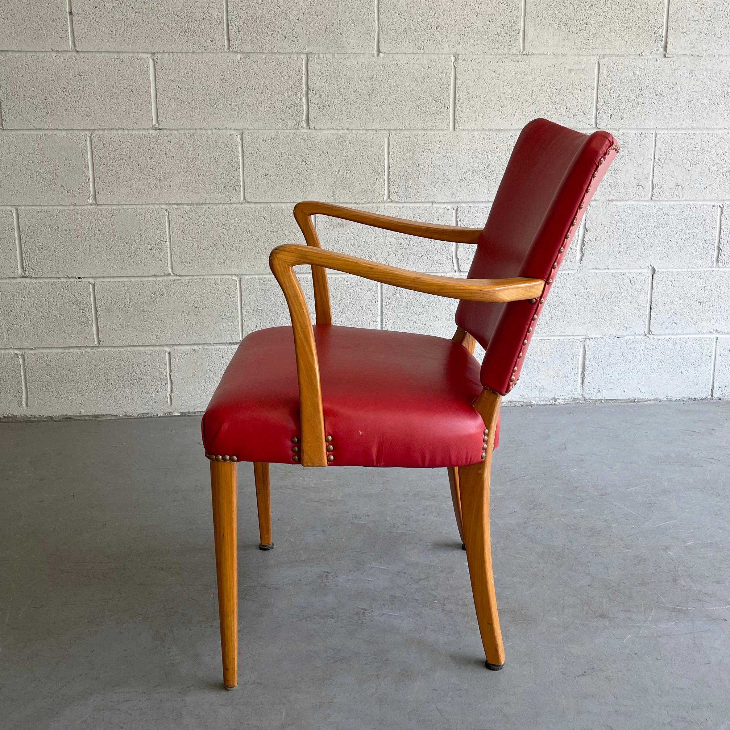 20th Century Red Vinyl Biedermeier Style Cedar Armchair For Sale
