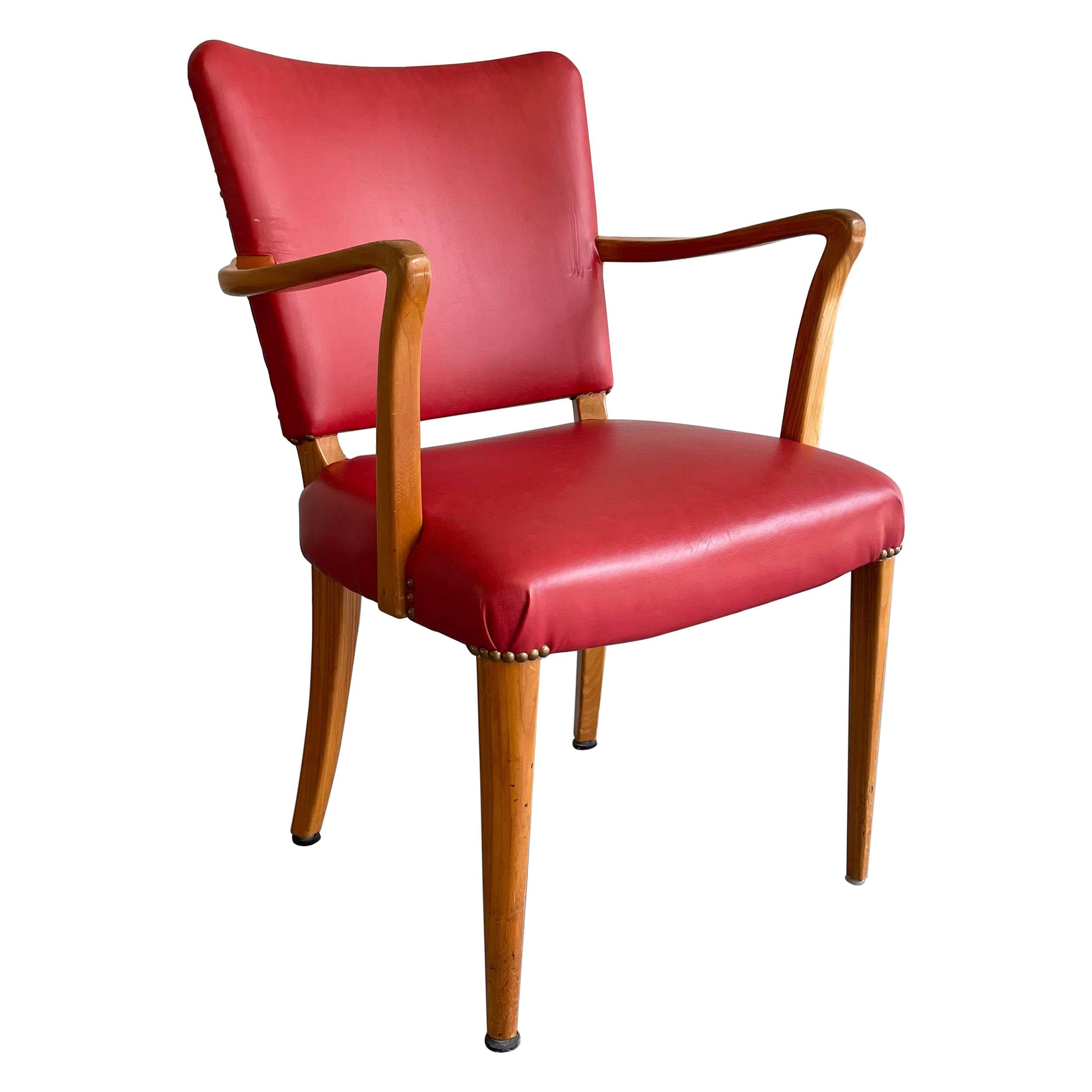 Red Vinyl Biedermeier Style Cedar Armchair For Sale