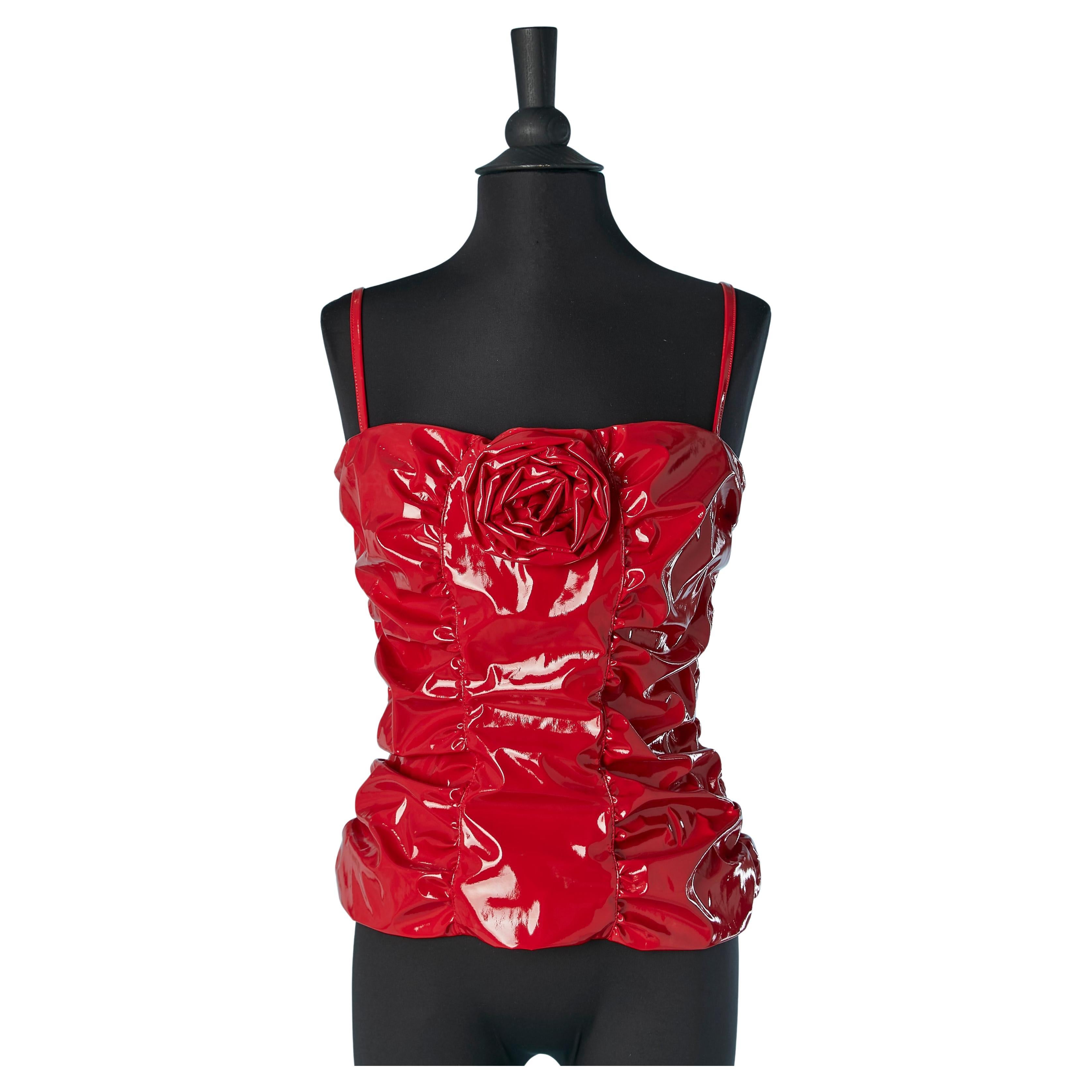 Rotes Lack-Bustier mit Blume BLUMARINE Neu mit Etikett im Angebot