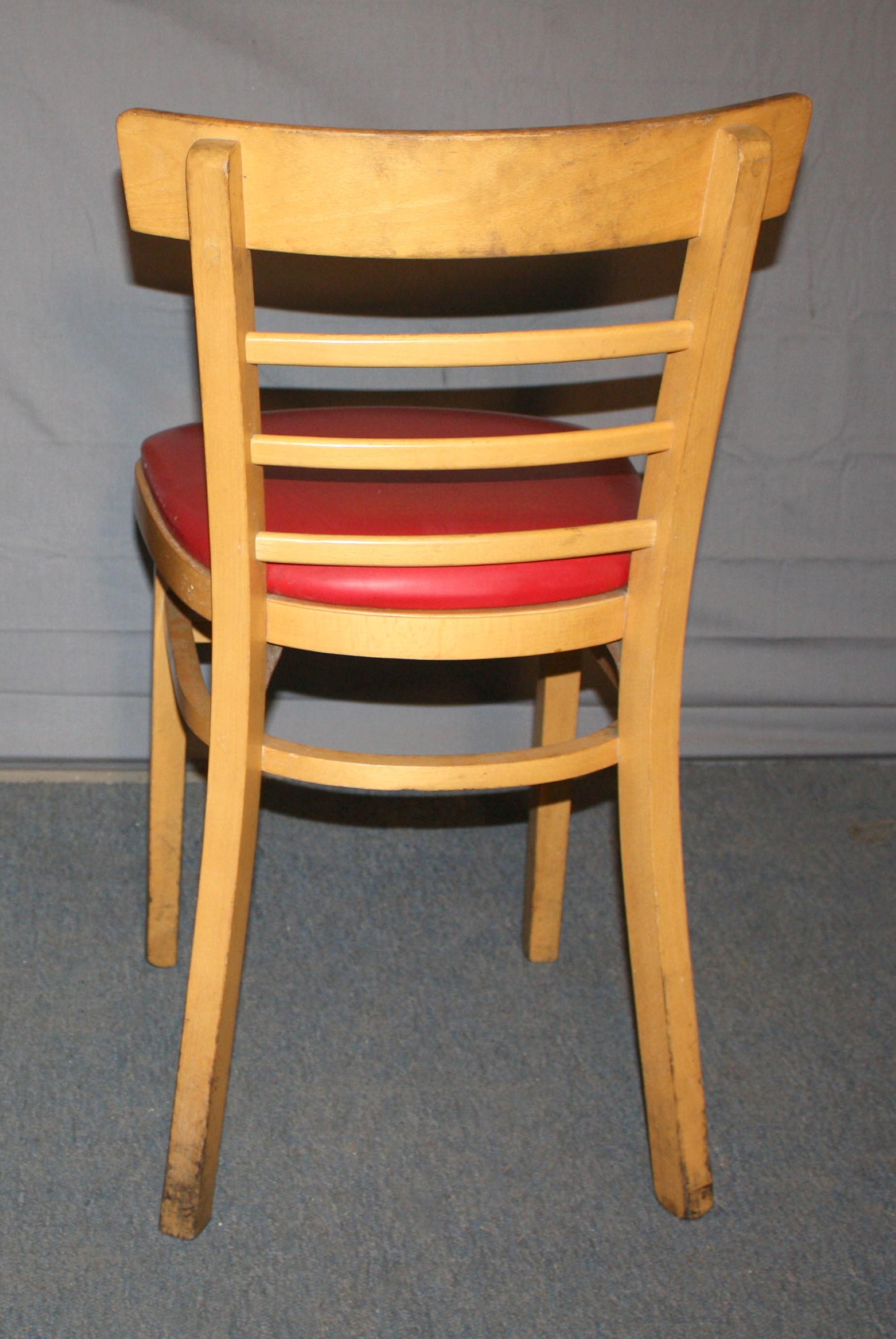 20th Century Red Vinyl Maple Bentwood Ladder Back Chair Quantity Available
