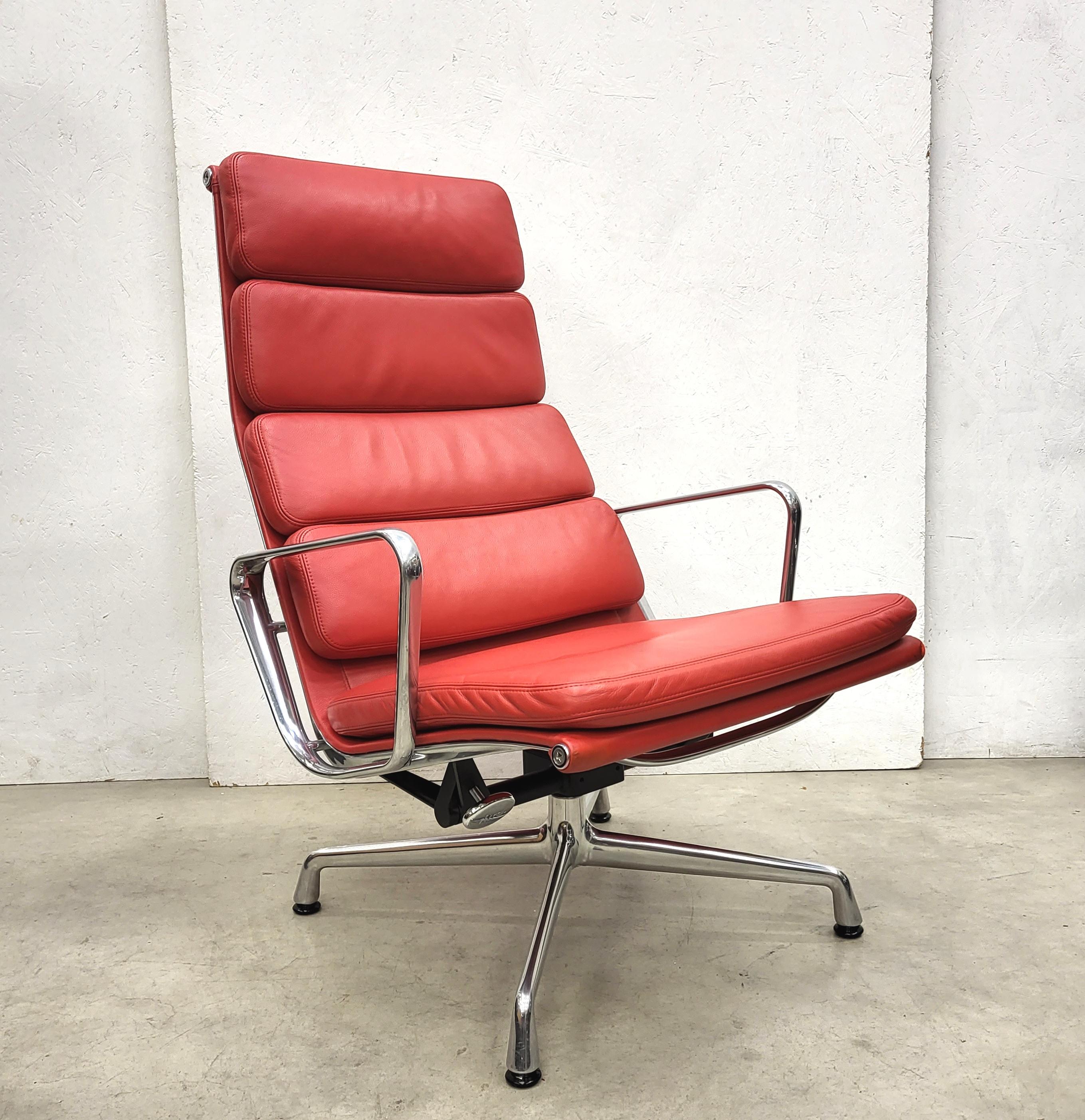 German Red Vitra EA222 Soft Pad Lounge Chair & Ottoman by Charles Eames, 2013